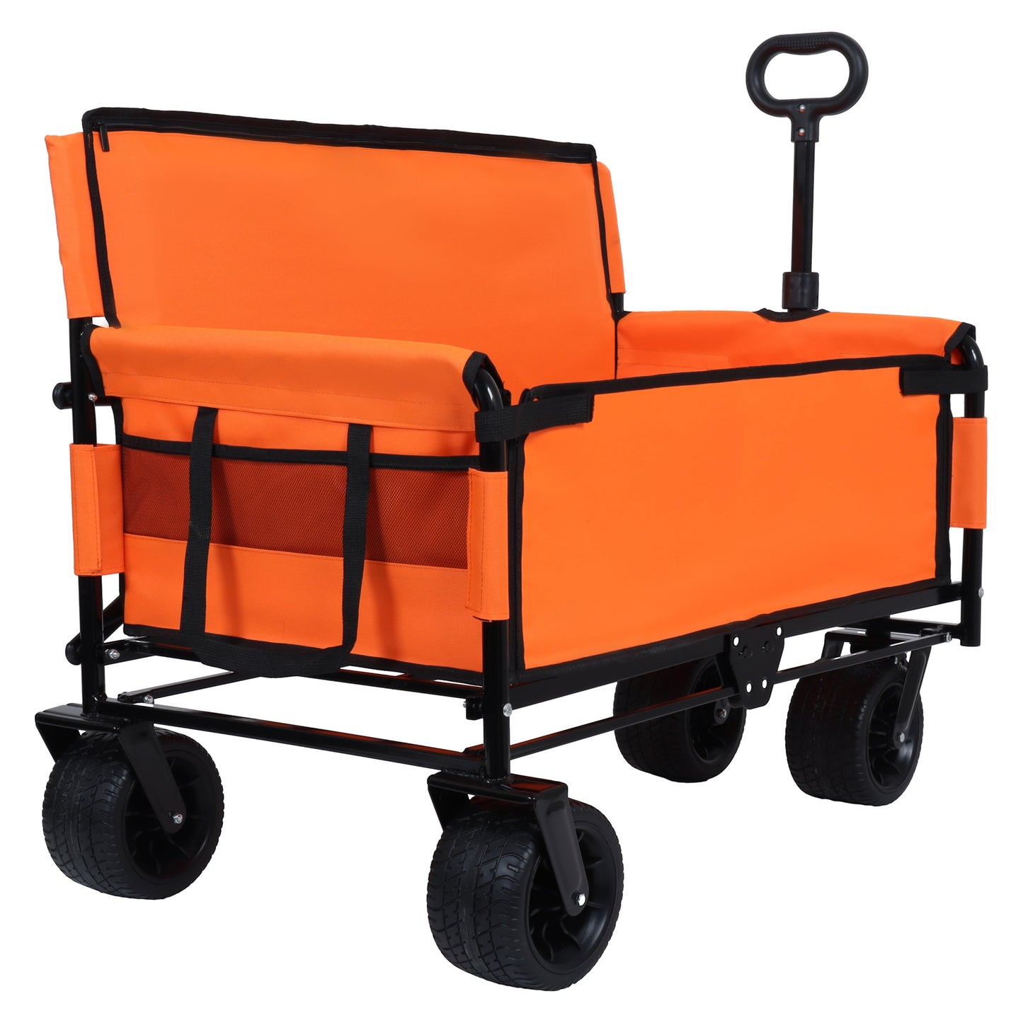 COOKCOK 3-in-1 Convertible Folding Wagon Cart with Bench Seat, 500lbs Heavy Duty Utility Wagon with Adjustable Handle, 180L Capacity All-Terrain Wheels for Camping, Beach, Garden, Dark Blue