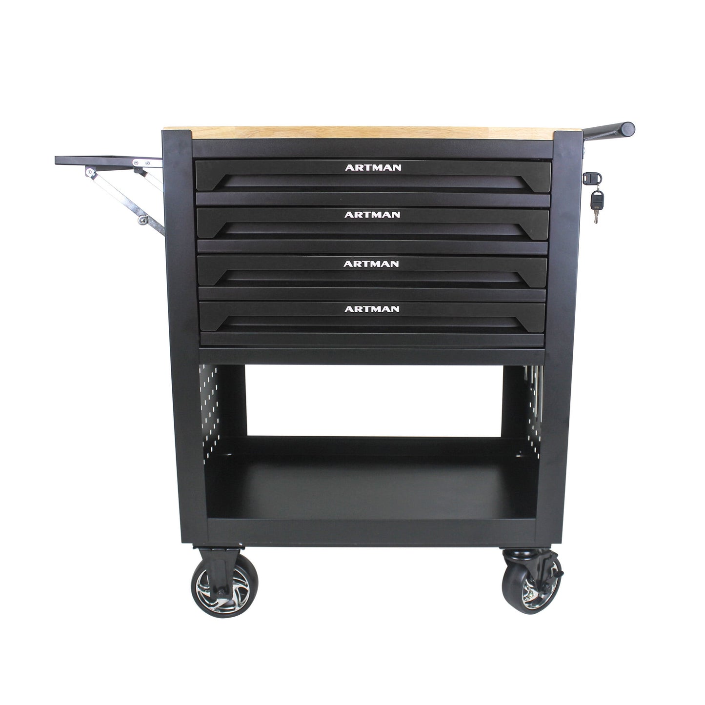 COOKCOK 4 Drawers Multifunctional Tool Cart With Wheels And Wooden Top, 30.30"L x 17.90"W x 35.40"H, Black