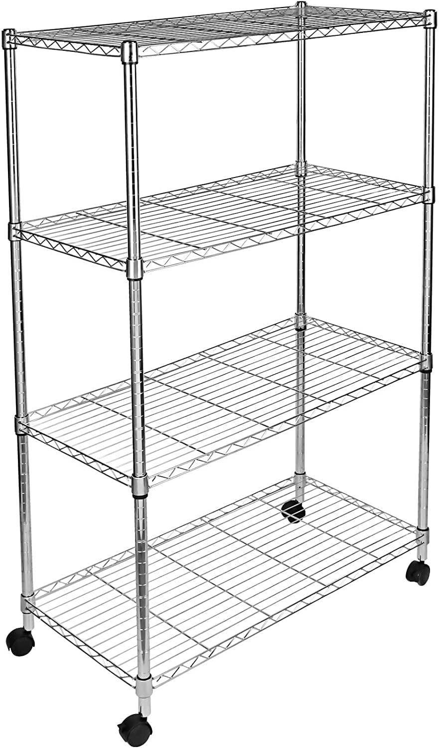 COOKCOK 4-Tier Wire Shelving, 35"D x 17"W x 62"H Storage Shelves, Garage Shelf, Heavy Duty Metal Shelf, Height Adjustable, 1000lbs Capacity