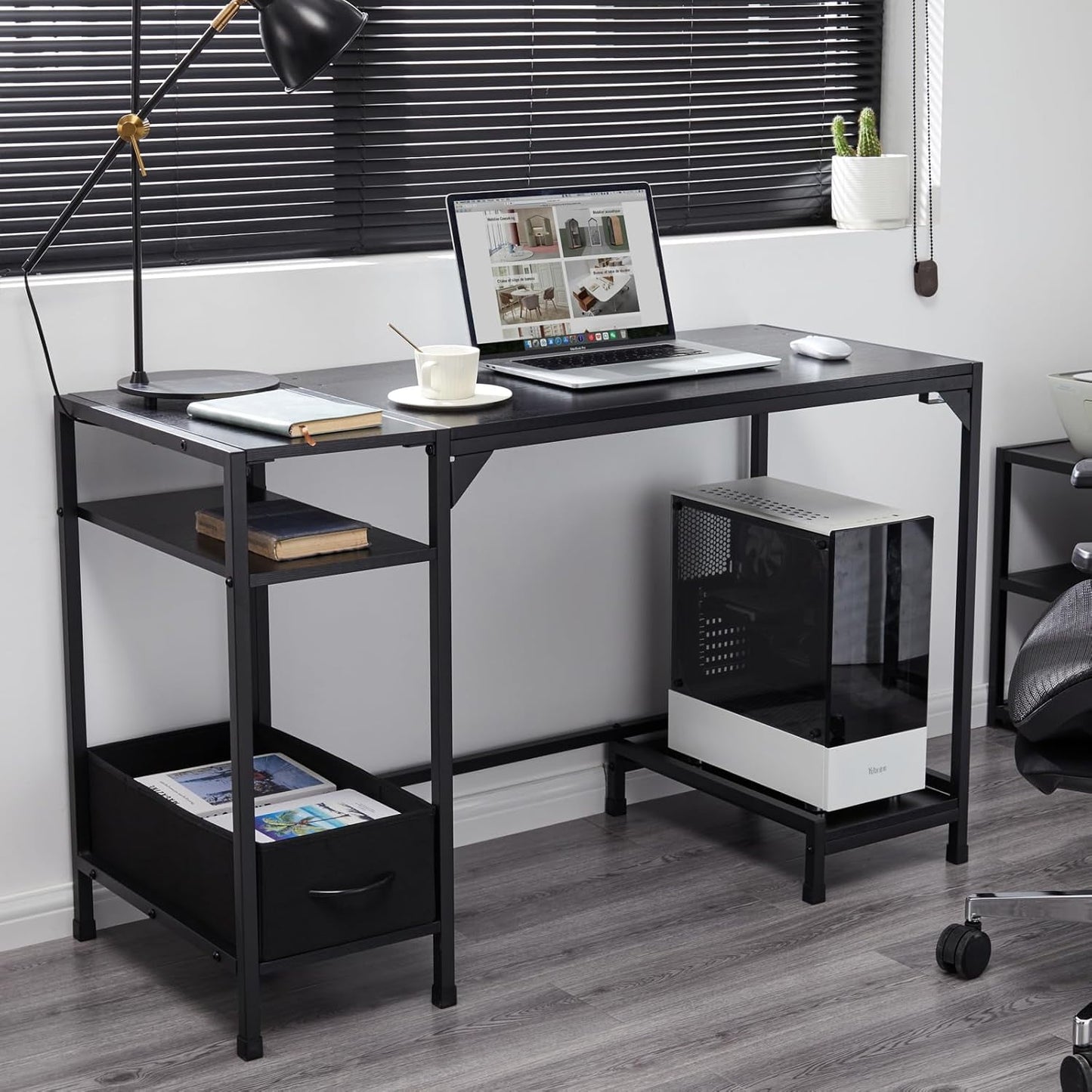 COOKCOK 47 inch Computer Desk with Storage, Home Office Adult Lap Desks with Shelf, Bedroom, Living Room