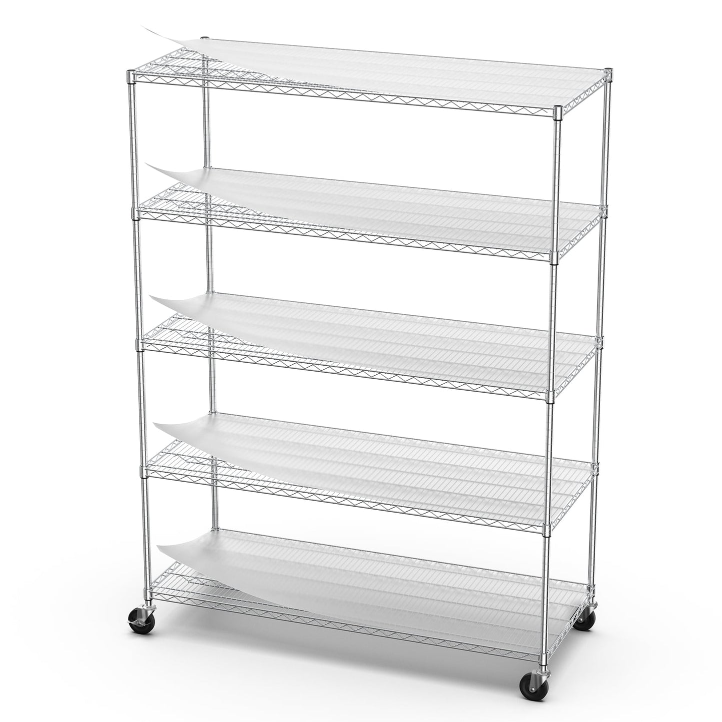 COOKCOK 5-Tier Wire Shelving Unit, 600lbs Heavy Duty Adjustable Metal Storage Shelf with Wheels, 82" H x 60" L x 24" D Garage Shelf with PE Mat, Leveling Feet, NSF Certified, White