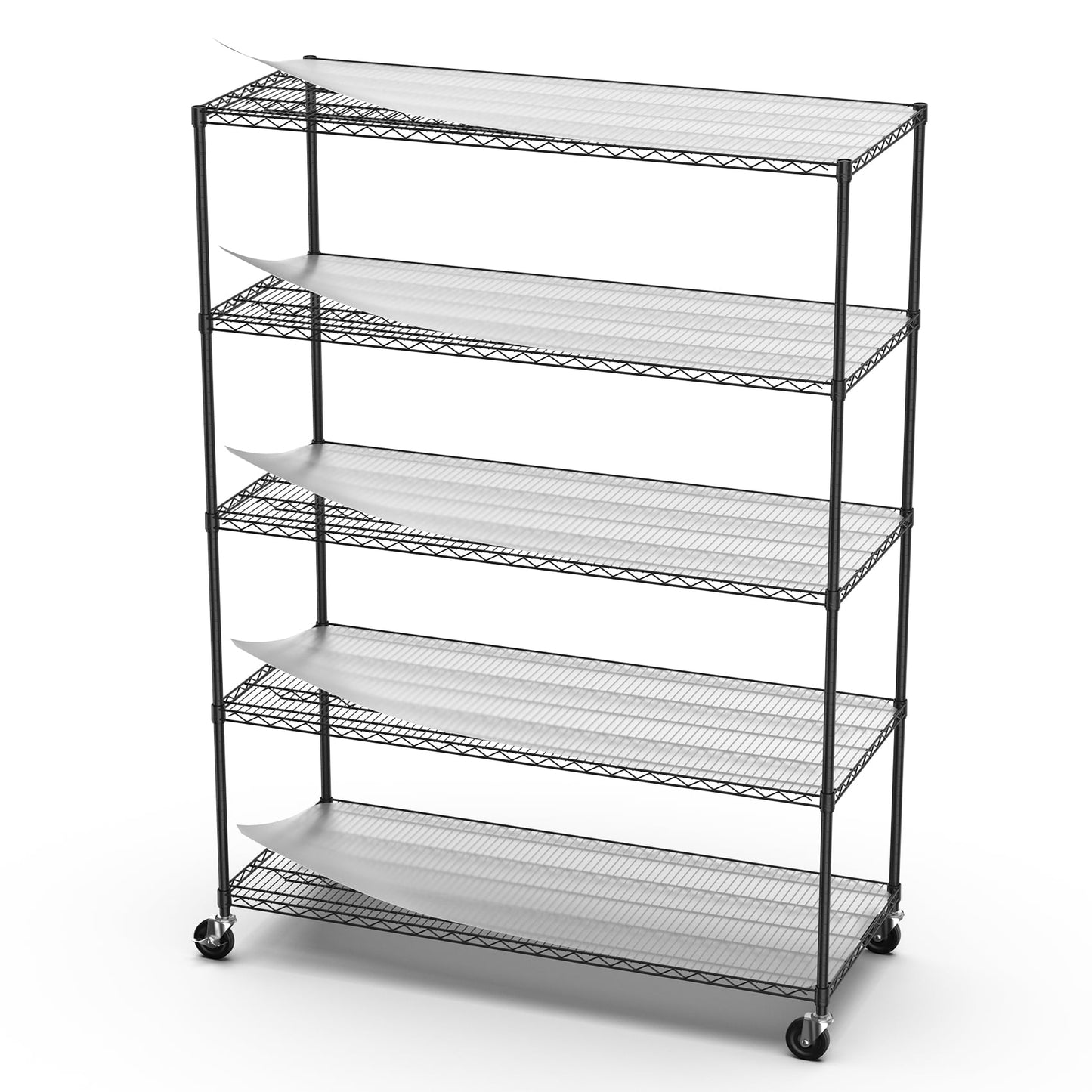 COOKCOK 5-Tier Wire Shelving Unit, 600lbs Heavy Duty Adjustable Metal Storage Shelf with Wheels, 82" H x 60" L x 24" D Garage Shelf with PE Mat, Leveling Feet, NSF Certified, White