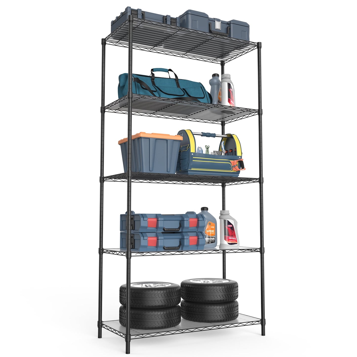 COOKCOK 5-Tier Wire Shelving Unit, Height Adjustable Metal Shelves, 36" x 16" x 72" Heavy Duty Storage Shelf with PE Mat, Steel Shelving 1750lbs Capacity for Closet Pantry Basement, Black