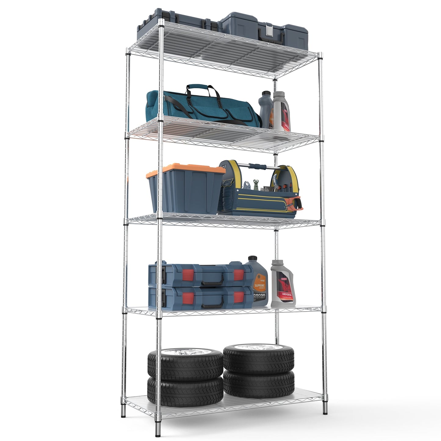COOKCOK 5-Tier Wire Shelving Unit, Height Adjustable Metal Shelves, 36" x 16" x 72" Heavy Duty Storage Shelf with PE Mat, Steel Shelving 1750lbs Capacity for Closet Pantry Basement, Black