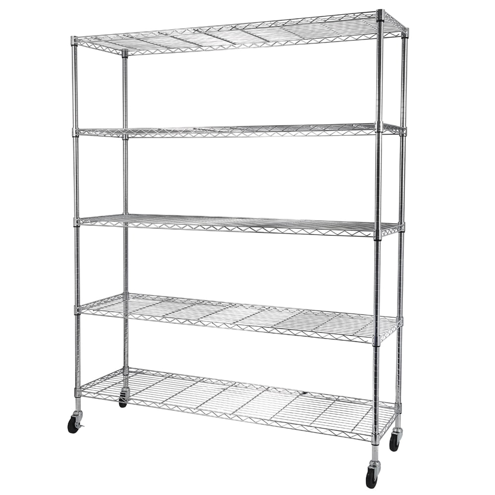 COOKCOK 5-Tier Wire Shelving with Wheels,Storage Shelving Unit,Adjustable Wire Shelving,Heavy Duty Kitchen Shelf,Carbon Steel Wire Shelving Unit for Garage Storage, Laundry Room,Kitchen Organization