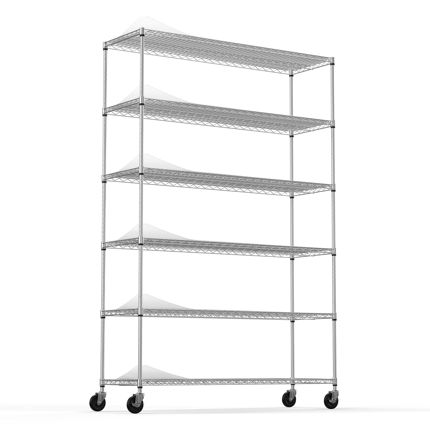 COOKCOK 6-Tier Wire Shelving Unit, Height Adjustable Metal Storage Shelf, 48" x 18" x 82" Garage Storage Shelves with Wheels, 600lbs Capacity, Heavy Duty Wire Rack with PE Mat, NSF Certified, Black