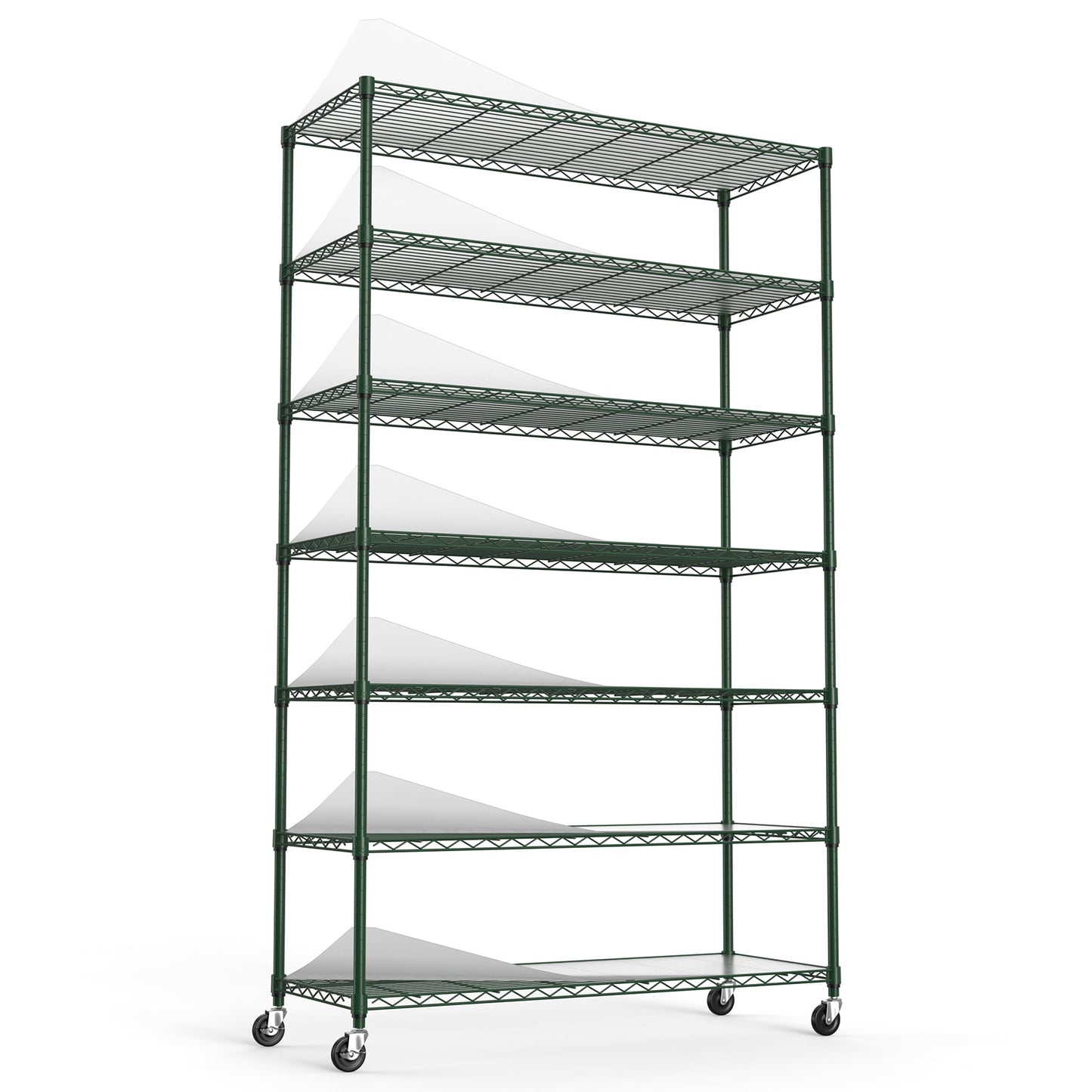 COOKCOK 7-Tier Wire Shelving Unit, 48" x 18" x 82" NSF Height Adjustable Metal Storage Shelf with Wheels, 500 lbs Capacity, Heavy Duty Garage Shelves with PE Mat, Storage Wire Rack, Green