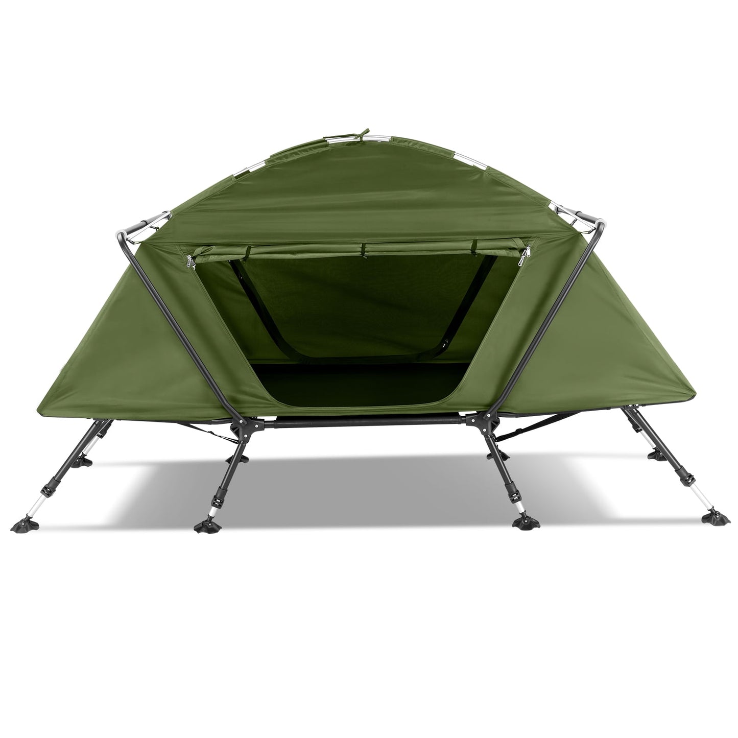 COOKCOK Camping Tent, with Storage Bag, Adjustable Feet, Iron Stands, Camping Bed, 84.6"x 34.5"x 49.2", Army Green