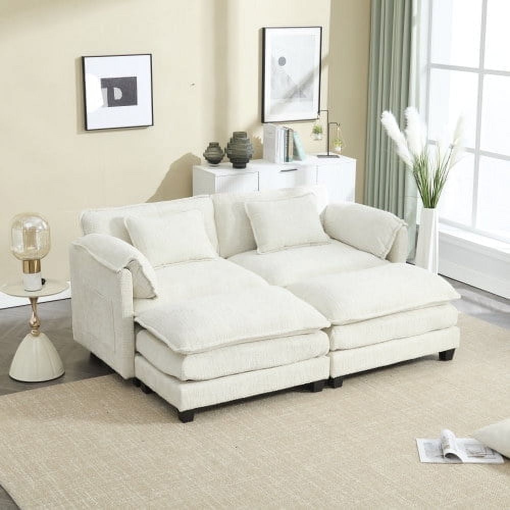 COOKCOK Deep Seat Loveseat with 2 Ottomans, Sectional Loveseat Couch Modular Sofa, Modern Double Layer Upholstered Loveseat Sofa, 2 Deep Seater Couch for Living Room, Gray