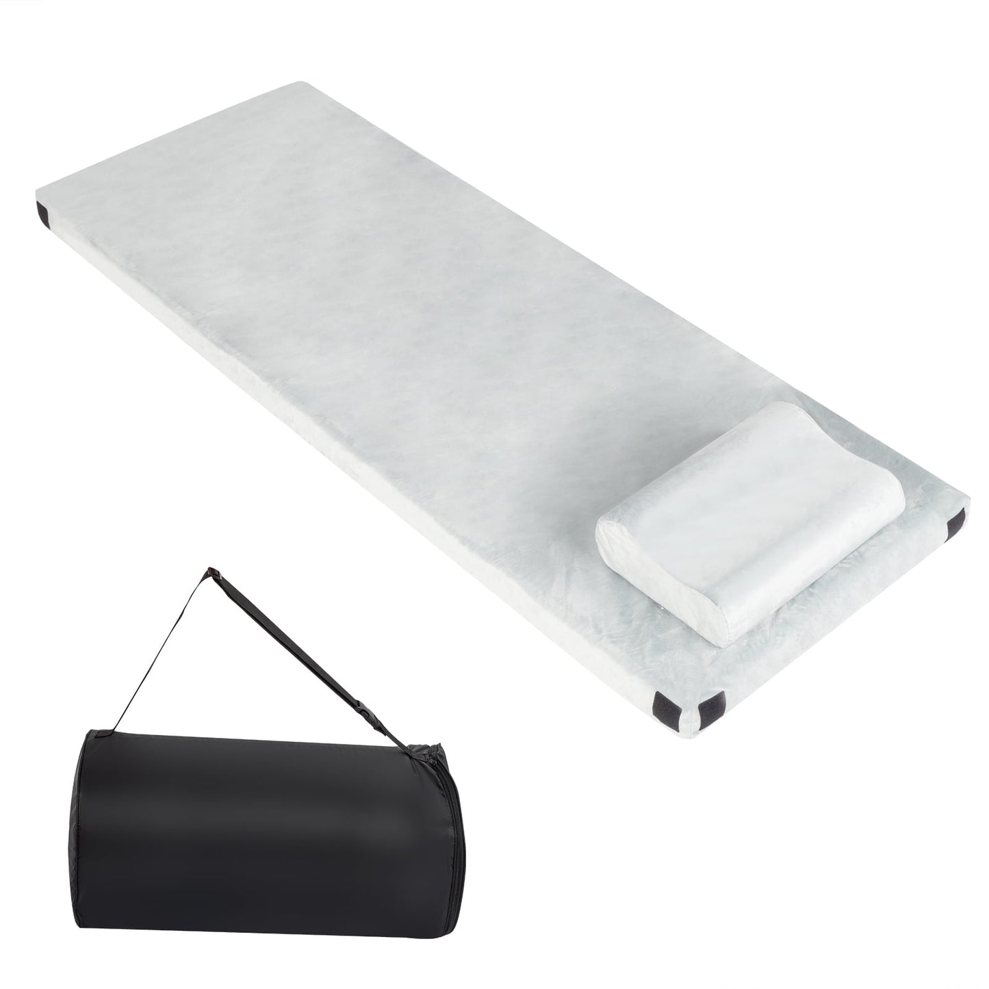 COOKCOK Memory Foam Camping Mattress,75"D x 25"W x 3"H, Memory Foam , Carry Bag, Strap, Pillow, Gray