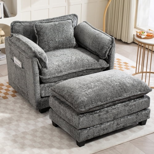 COOKCOK Oversized Accent Chair with Ottoman, Big Comfy Modular Cloud Accent Armchair for Living Room, Bedroom, Green