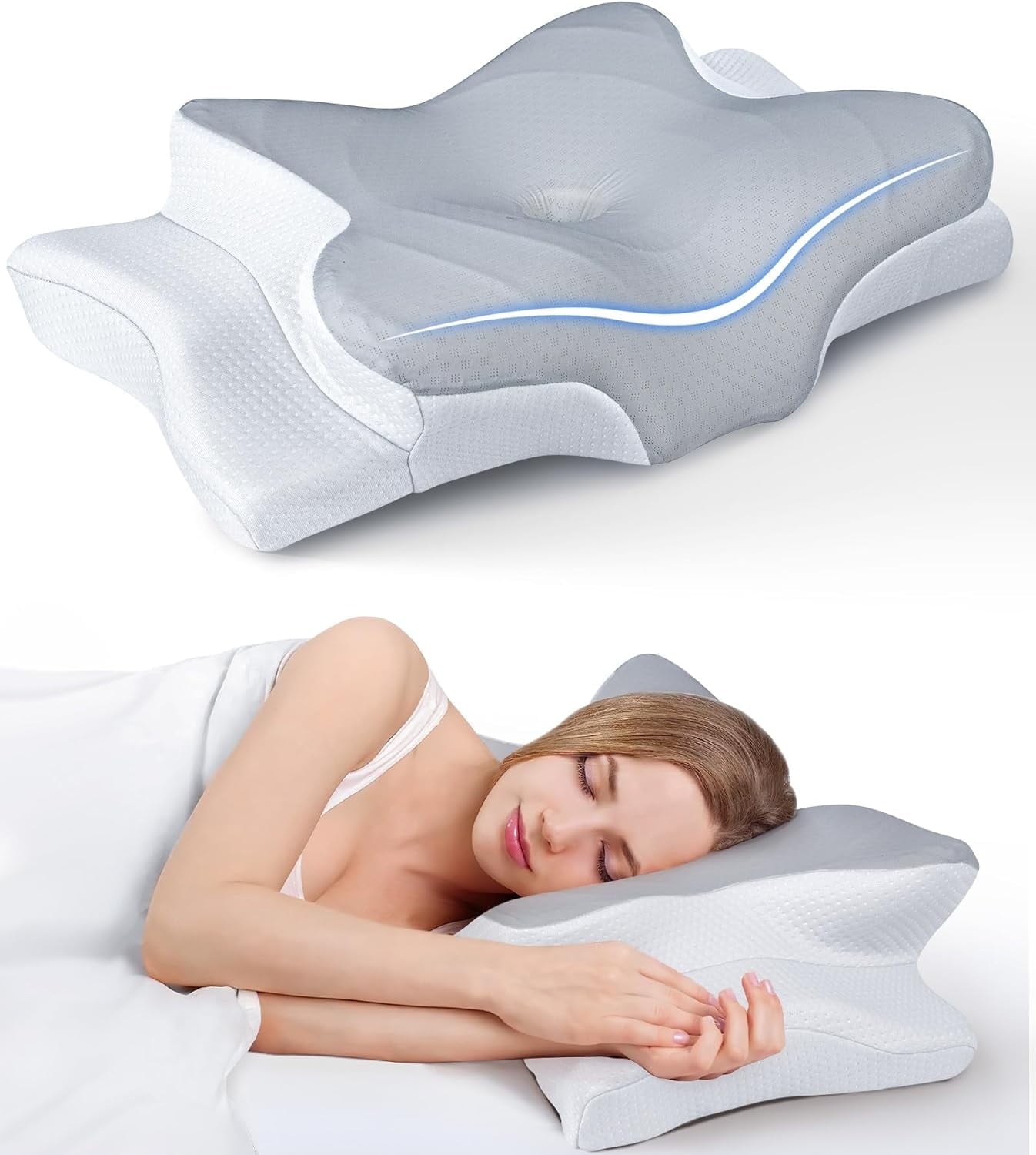 COOKCOK Pain Relief Cooling Pillow for Neck Support, Adjustable Cervical Pillow Cozy Sleeping, Odorless Ergonomic Contour Memory Foam Pillows, Orthopedic Bed Pillow for Side Back Stomach Sleeper