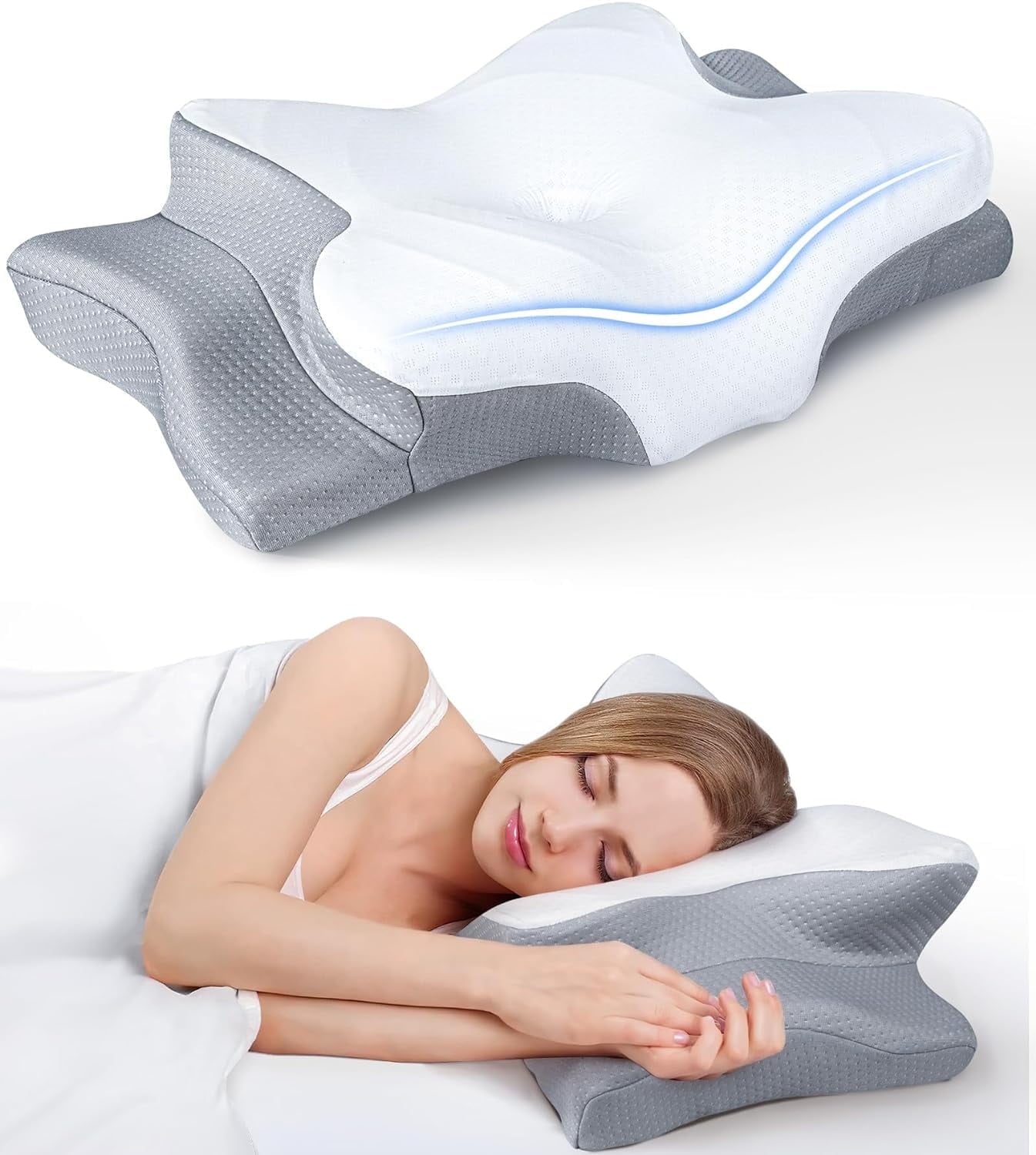 COOKCOK Pain Relief Cooling Pillow for Neck Support, Adjustable Cervical Pillow Cozy Sleeping, Odorless Ergonomic Contour Memory Foam Pillows, Orthopedic Bed Pillow for Side Back Stomach Sleeper