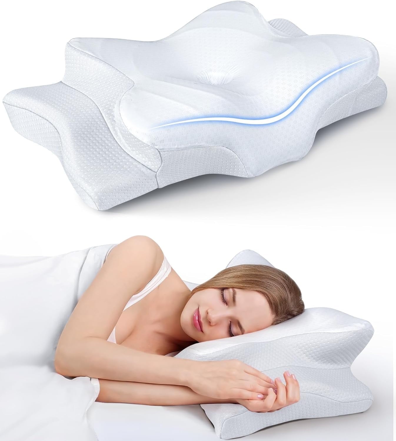 COOKCOK Pain Relief Cooling Pillow for Neck Support, Adjustable Cervical Pillow Cozy Sleeping, Odorless Ergonomic Contour Memory Foam Pillows, Orthopedic Bed Pillow for Side Back Stomach Sleeper