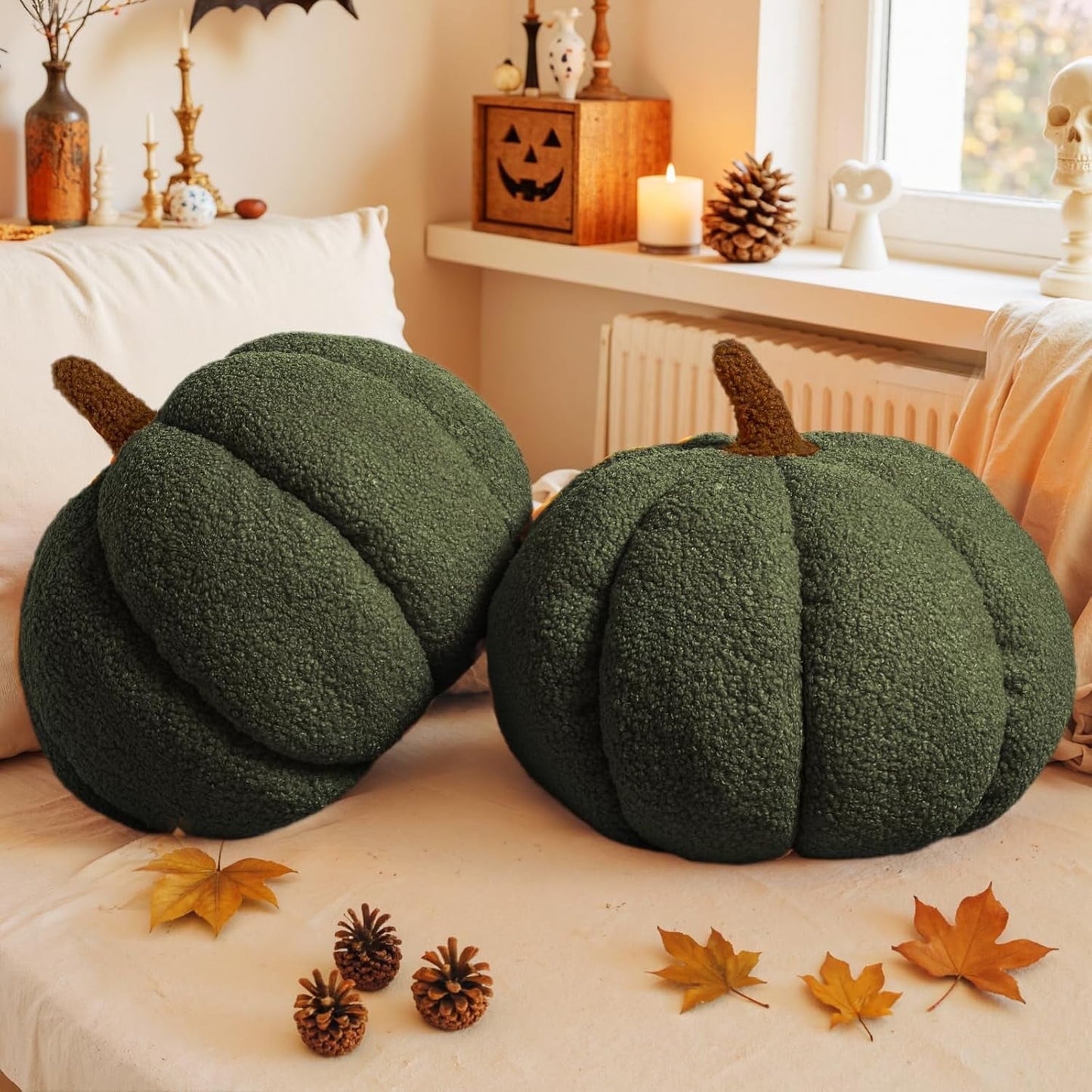 COOKCOK Pumpkin Pillows, Fall Pumpkin Pillow Set of 2, Large Size Throw Pillows Room Halloween Decoration Gifts, Teddy Fleece 14.2x10.2inch Accent Cushion for Holiday, Friends Gift, Orange