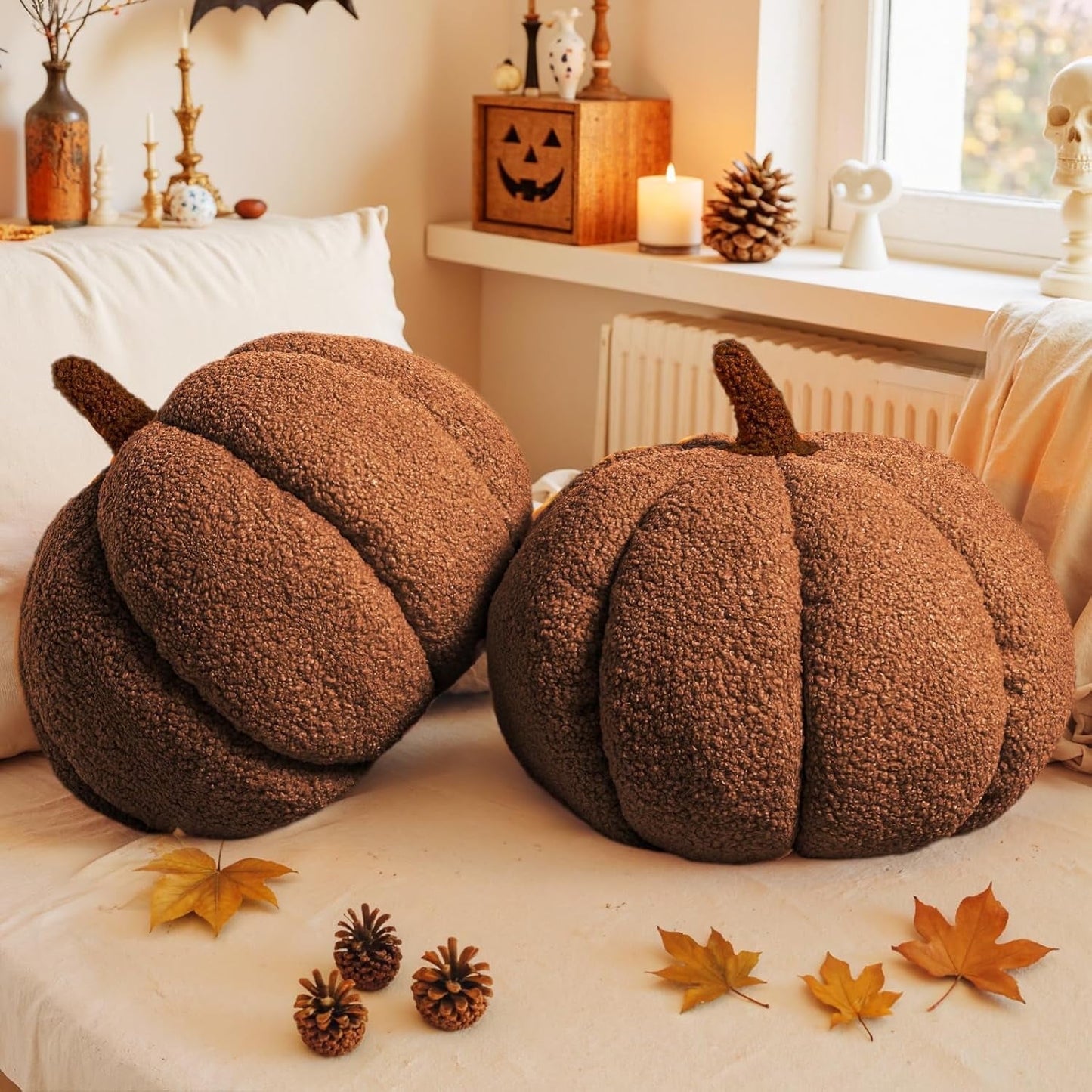 COOKCOK Pumpkin Pillows, Fall Pumpkin Pillow Set of 2, Large Size Throw Pillows Room Halloween Decoration Gifts, Teddy Fleece 14.2x10.2inch Accent Cushion for Holiday, Friends Gift, Orange