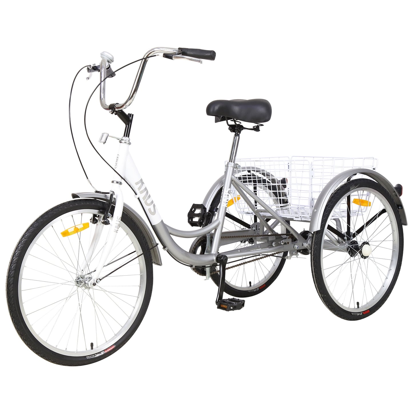 LISUEYNE Adult Folding Tricycles, 3-Wheel Cruiser Bike, 26 inch Wheels Adult Trikes with Low Step-Through, Large Basket, Foldable Tricycle for Adults, Adjustable Handlebar, Silver