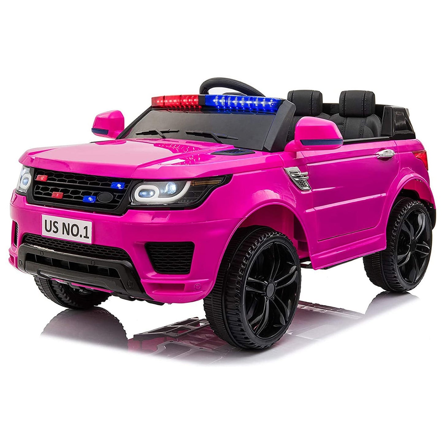 LISUEYNE Kids Ride on Police Car, 12V Electric Car for Boys Girls Age 3+, Flashing Siren, Microphone, Remote Control, Pink