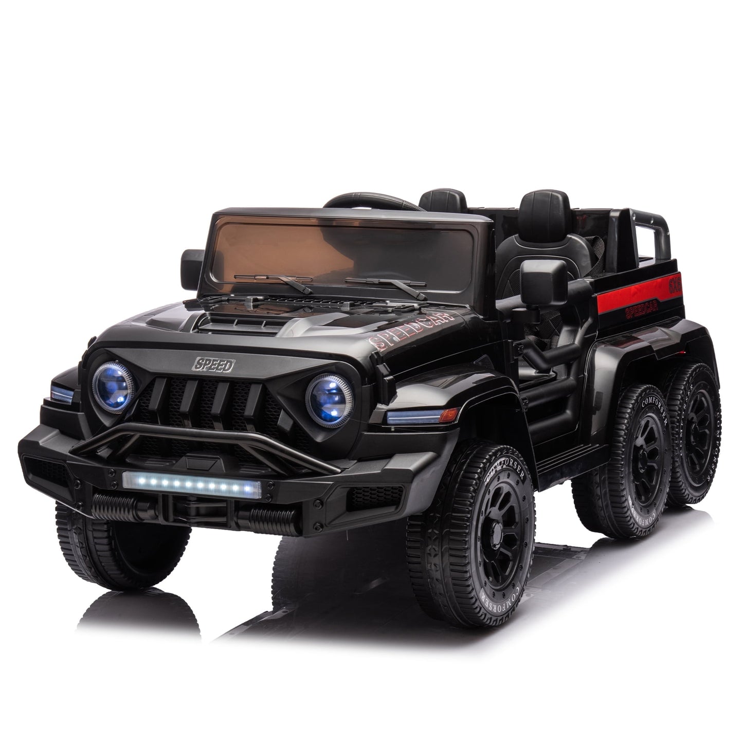 SUSIELADY 24V Ride on 4WD Electric Car, 6 Wheels Ride on Car with Remote Control, Music, Lights, Rocking Mode, Storage Box, for Kids Age 3+
