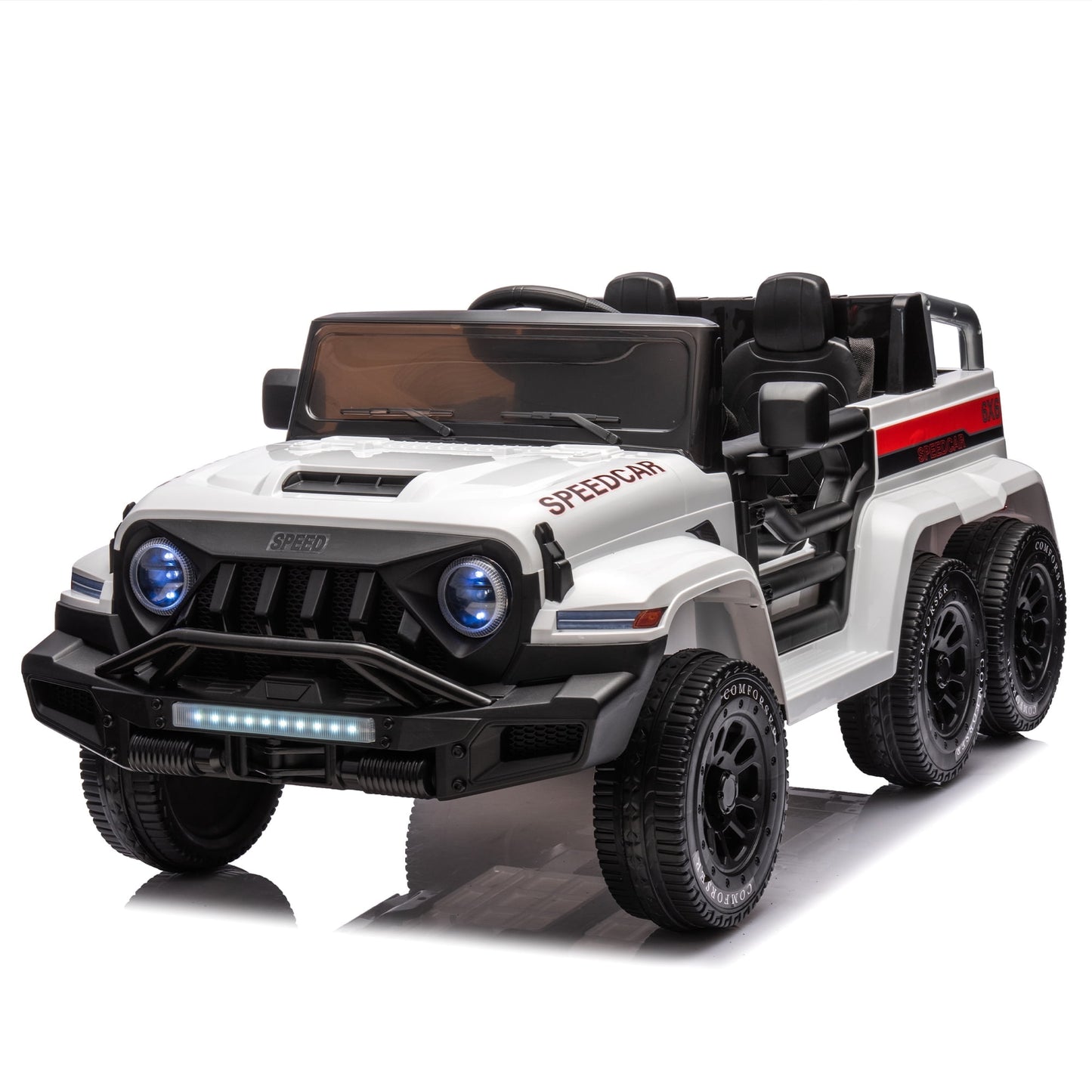SUSIELADY 24V Ride on 4WD Electric Car, 6 Wheels Ride on Car with Remote Control, Music, Lights, Rocking Mode, Storage Box, for Kids Age 3+