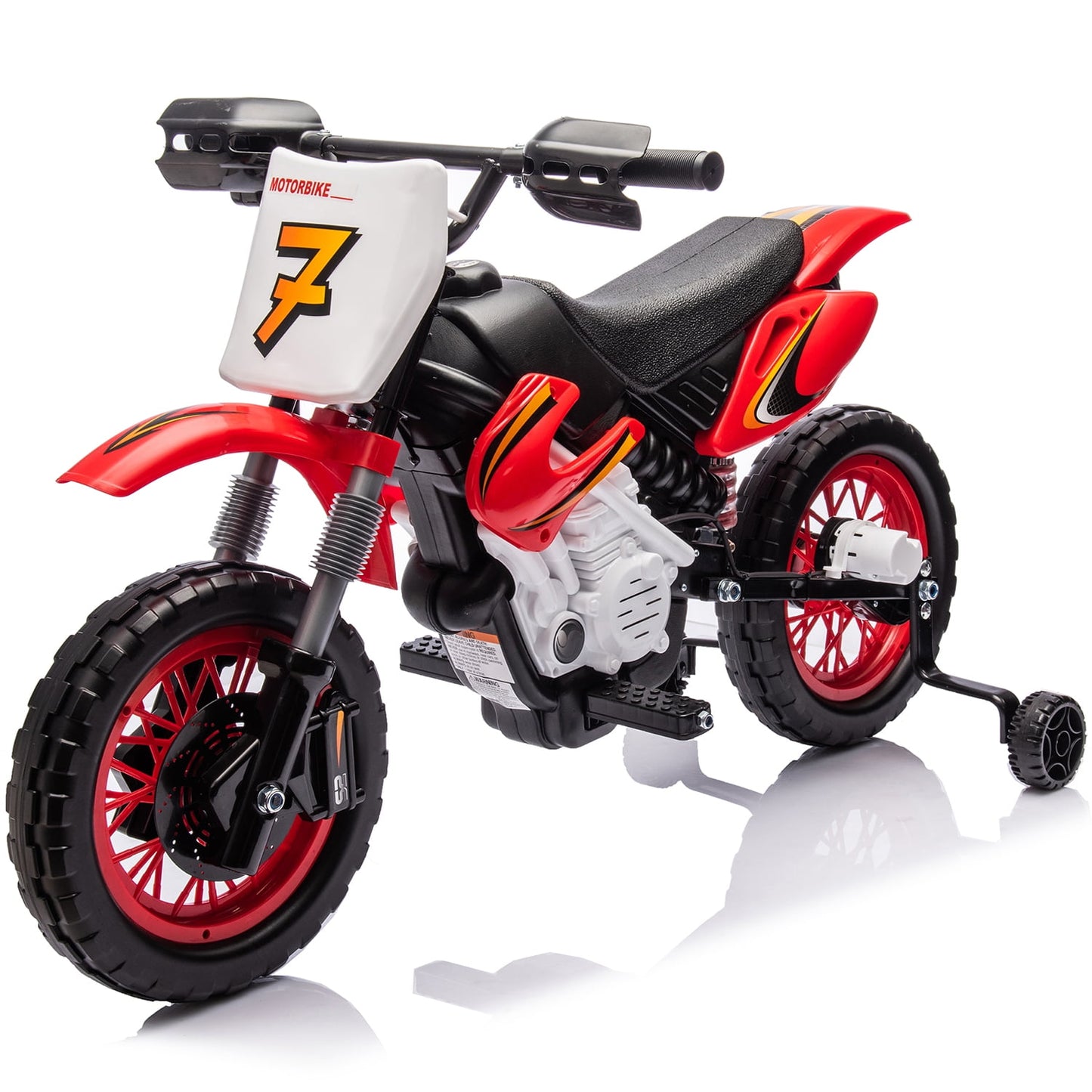 Track Seven 12V Electric Ride On Motorcycle, Kids Motorcycle with Removable Training Wheels, Twist Grip Throttle, Rear Suspension, Music, Electric Dirt Bike for Boys Girls Age 3+, Green