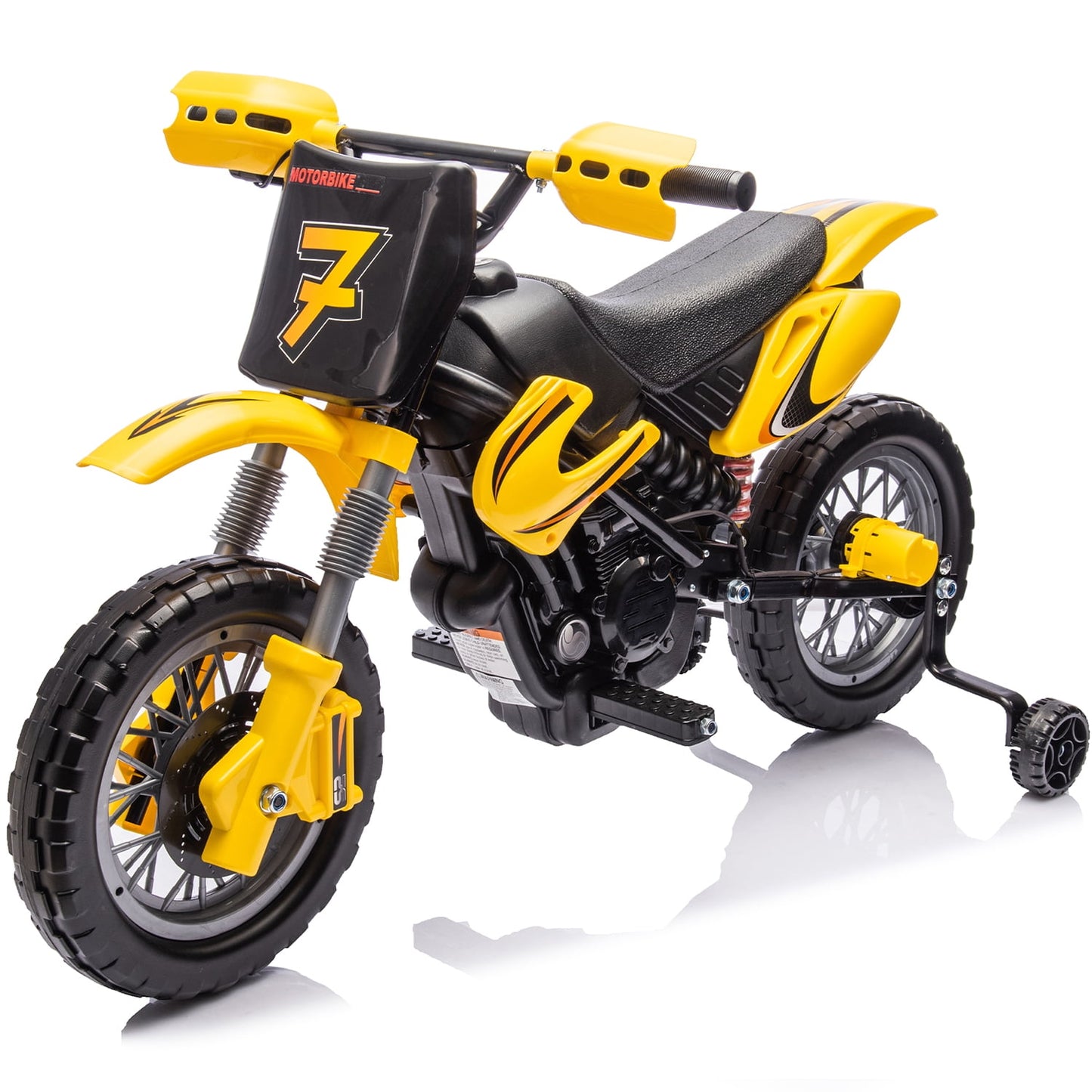 Track Seven 12V Electric Ride On Motorcycle, Kids Motorcycle with Removable Training Wheels, Twist Grip Throttle, Rear Suspension, Music, Electric Dirt Bike for Boys Girls Age 3+, Green