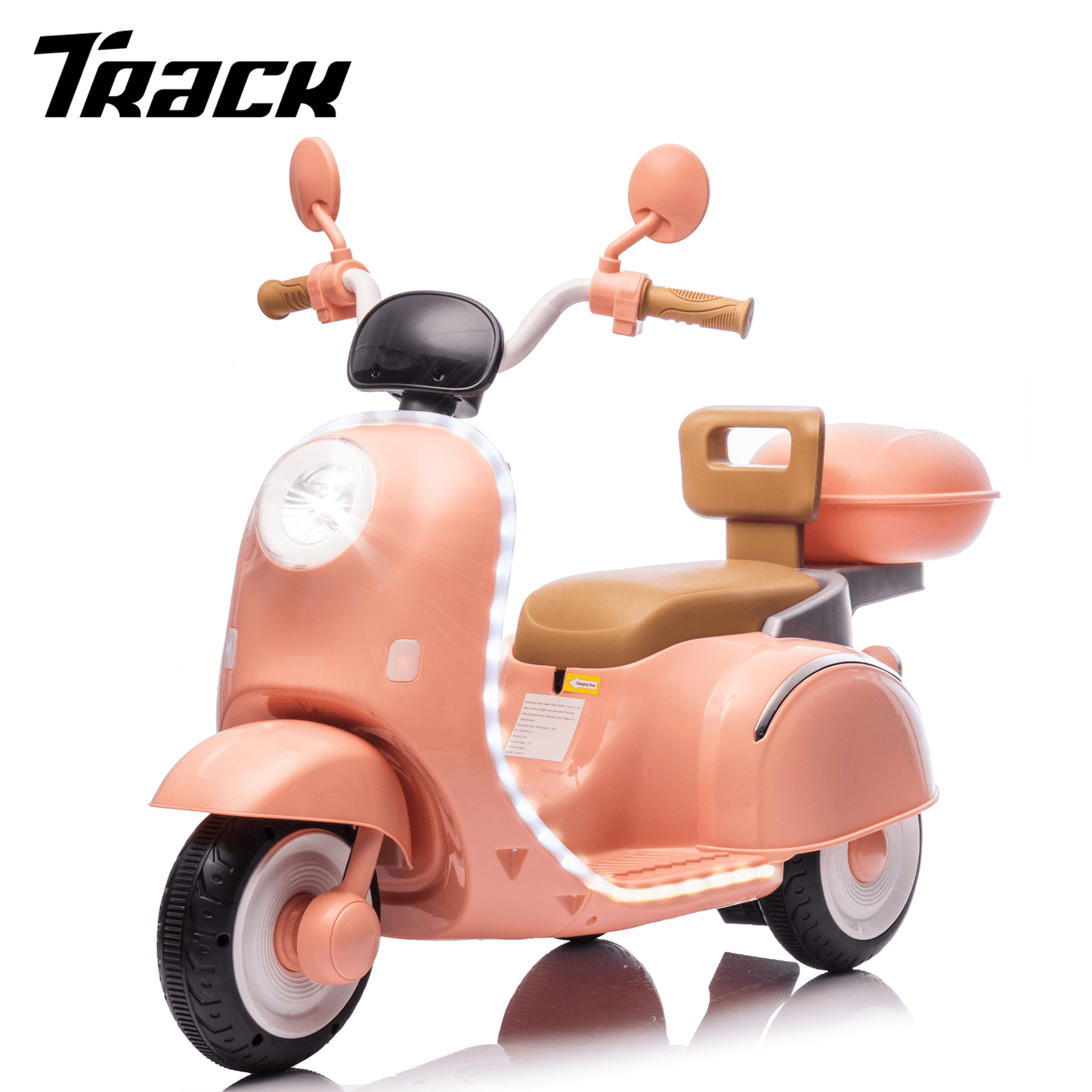 Track Seven 12V Kids Ride on Electric Motorcycle,3 Wheels Powered Motorbike with LED Strip light, 2WD, Anti-Slip Seat, Storage Basket, Bluetooth Music, Parent Remote Control for Ages 3-8, Purple