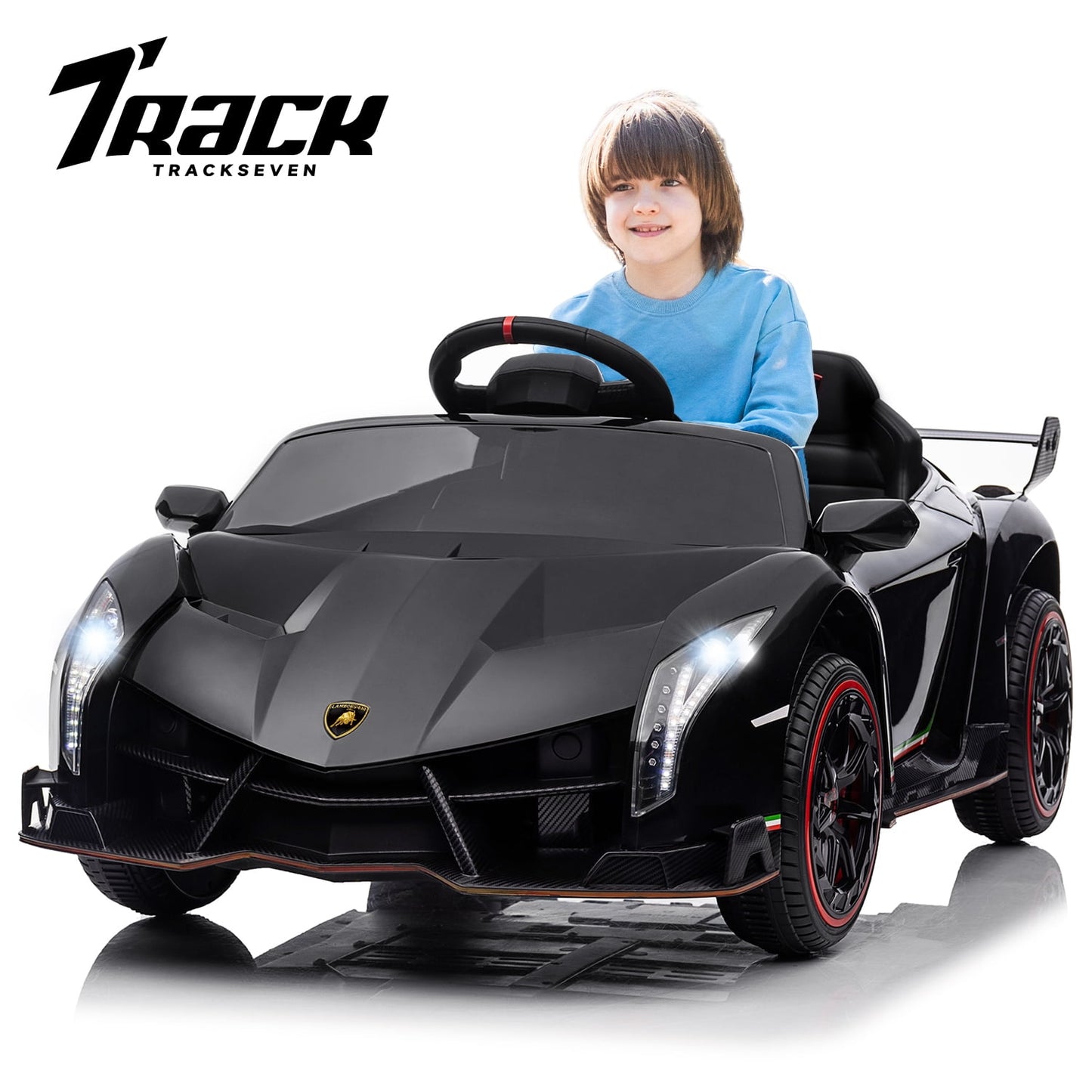 Track Seven 12V Kids Ride on Car, Licensed Lamborghini Veneno Electric Car with Remote Control, Music, Age 3+, Green