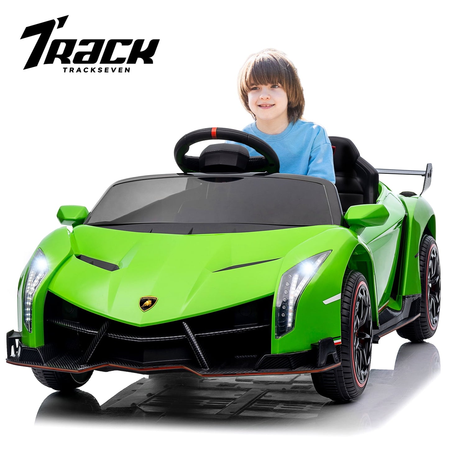 Track Seven 12V Kids Ride on Car, Licensed Lamborghini Veneno Electric Car with Remote Control, Music, Age 3+, Green