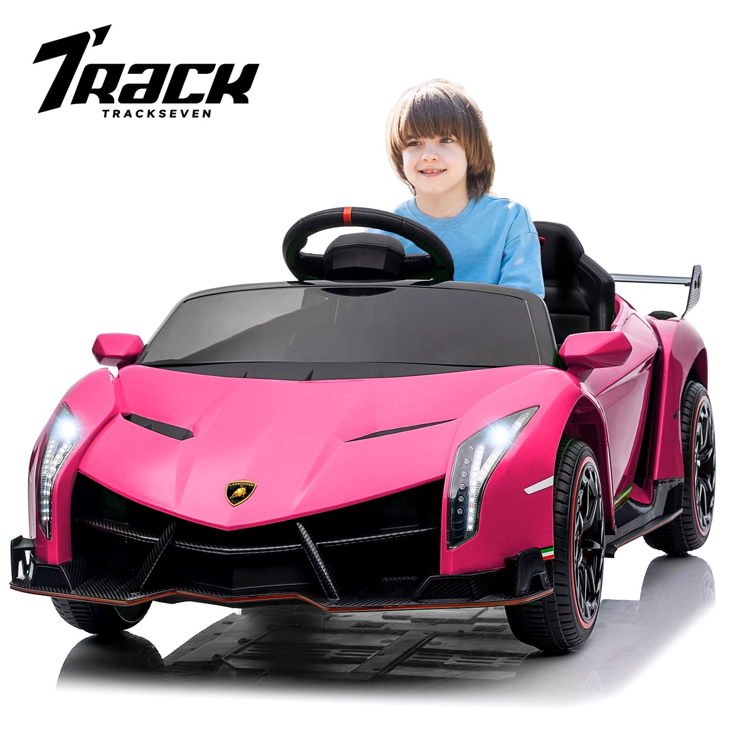 Track Seven 12V Kids Ride on Car, Licensed Lamborghini Veneno Electric Car with Remote Control, Music, Age 3+, Green