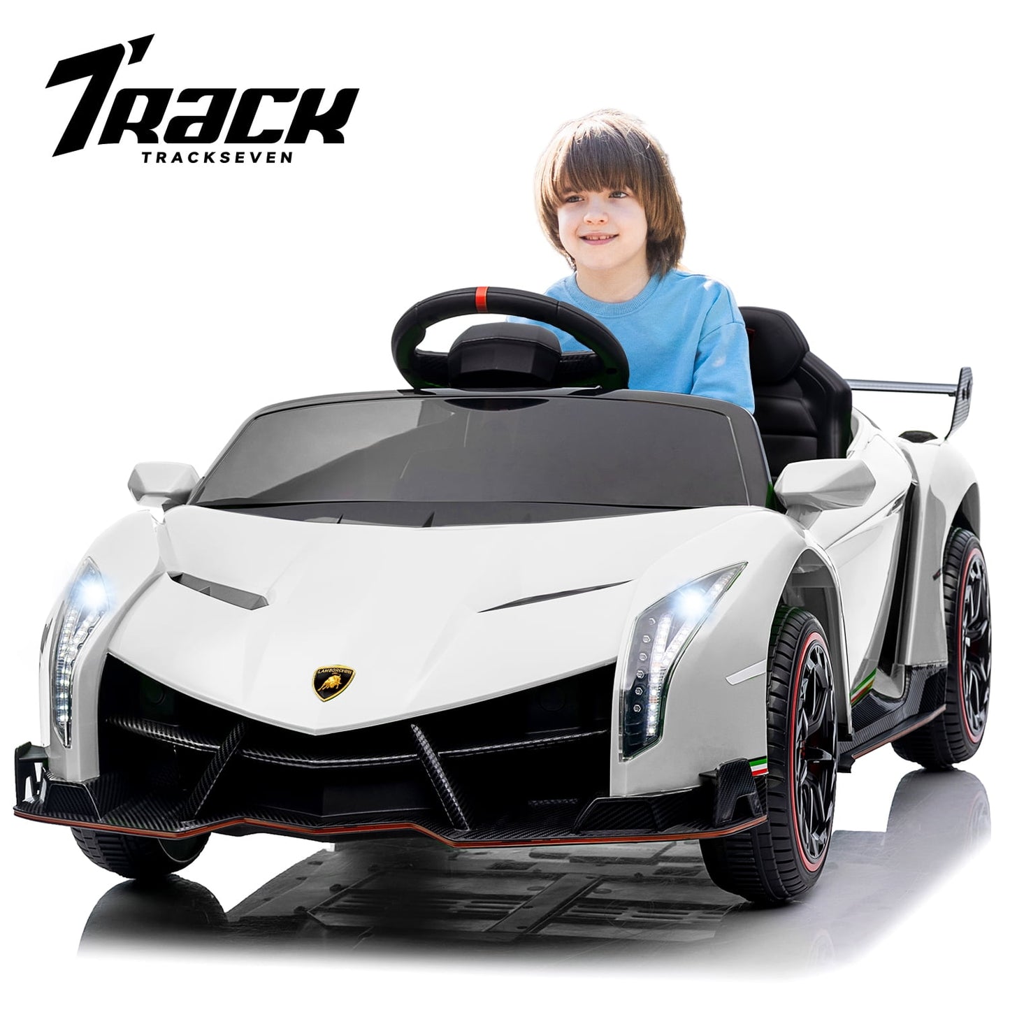 Track Seven 12V Kids Ride on Car, Licensed Lamborghini Veneno Electric Car with Remote Control, Music, Age 3+, Green