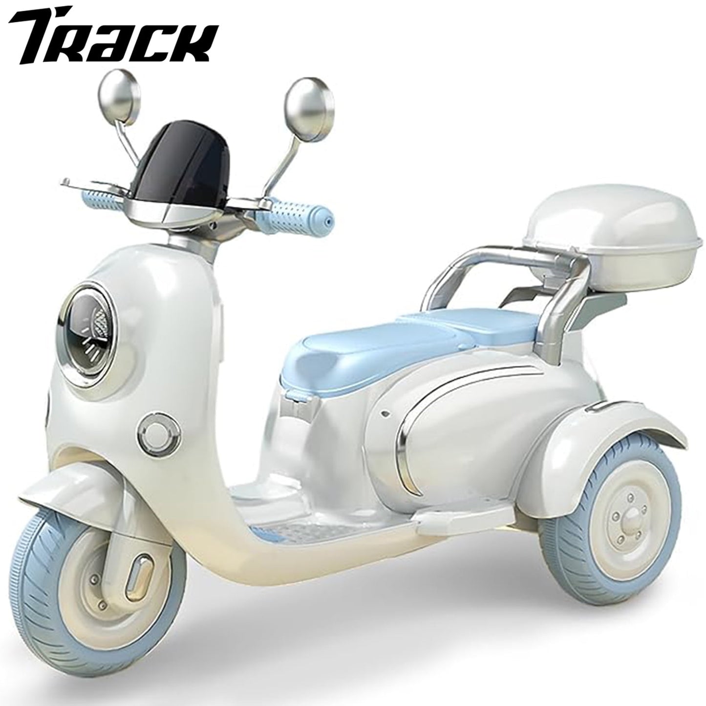 Track Seven 12V Kids Ride on Motorcycle, 3 Wheels Powered Motorbike for Kids Ride with Mp3, Bluetooth, Headlight, Storage Box for Kids Aged 3+, Pink