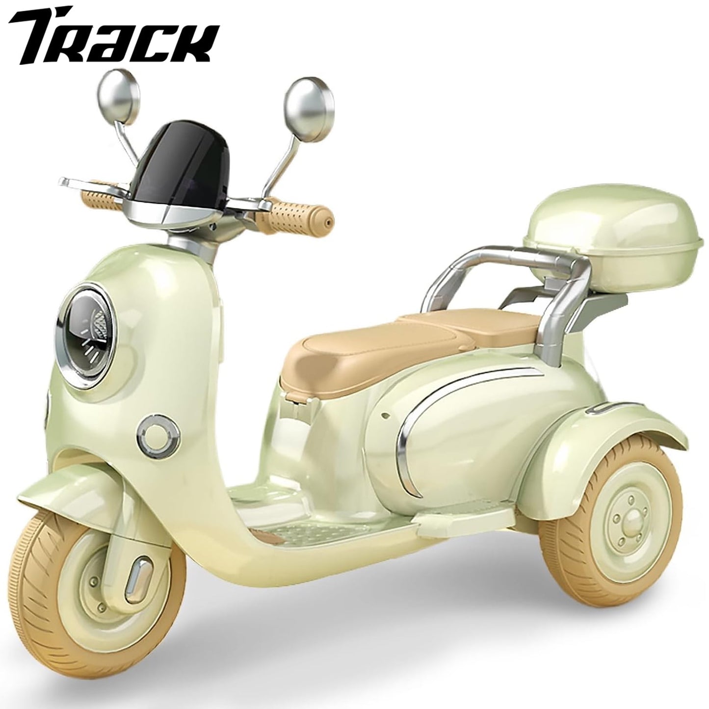 Track 7 12V Kids Ride on Motorcycle, 3 Wheels Powered Motorbike for Kids Ride with Mp3, Bluetooth, Headlight, Storage Box for Kids Aged 3+, Yellow