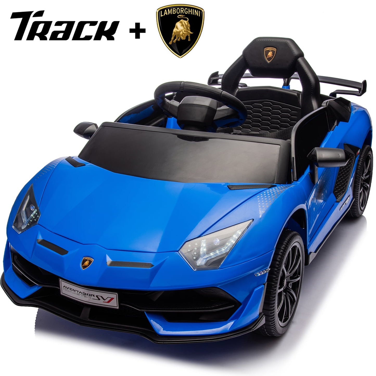 Track 7 12V Licensed Lamborghini Aventador Xago Ride on Car with Remote Control, Hydraulic Door, Bluetooth MP3/USB, LED Lights, Early Education, Electric Sports Car for Boys Girls Age 2+, Black