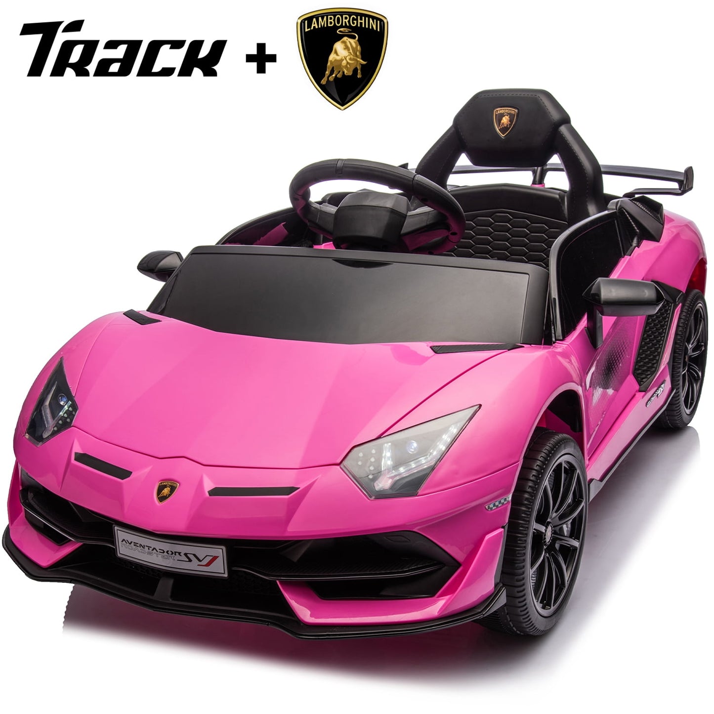Track 7 12V Licensed Lamborghini Aventador Xago Ride on Car with Remote Control, Hydraulic Door, Bluetooth MP3/USB, LED Lights, Early Education, Electric Sports Car for Boys Girls Age 2+, Black