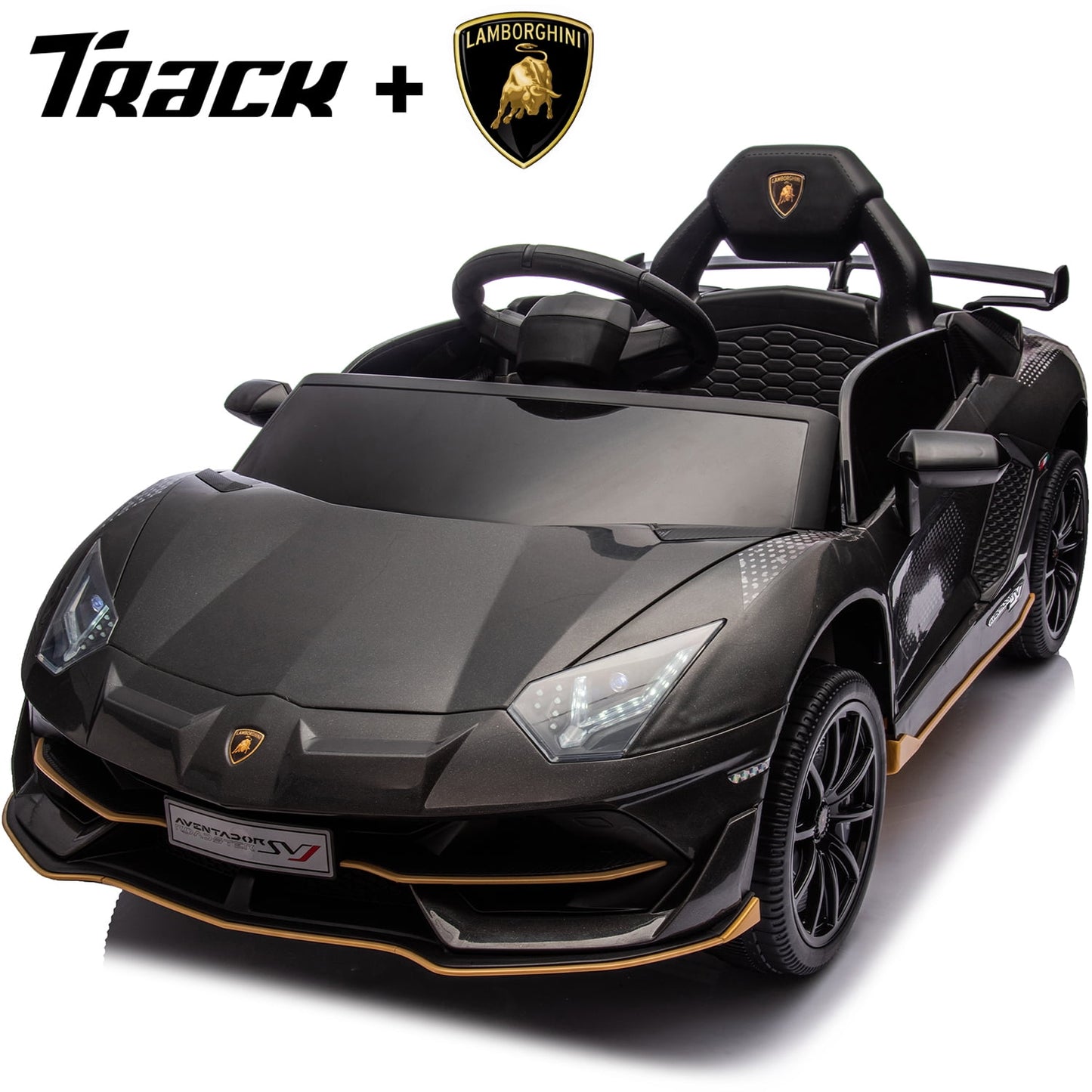 Track 7 12V Licensed Lamborghini Aventador Xago Ride on Car with Remote Control, Hydraulic Door, Bluetooth MP3/USB, LED Lights, Early Education, Electric Sports Car for Boys Girls Age 2+, Black