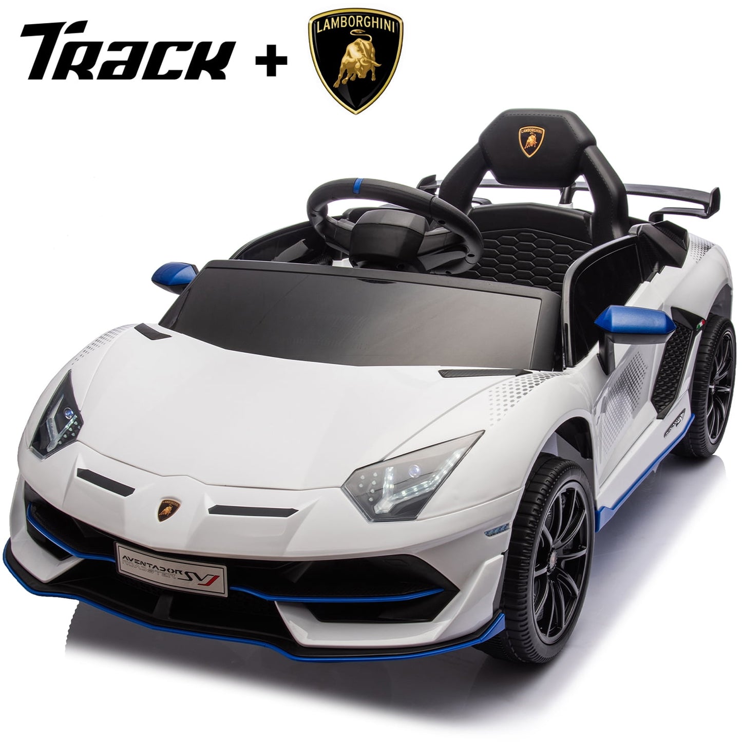 Track 7 12V Licensed Lamborghini Aventador Xago Ride on Car with Remote Control, Hydraulic Door, Bluetooth MP3/USB, LED Lights, Early Education, Electric Sports Car for Boys Girls Age 2+, Black