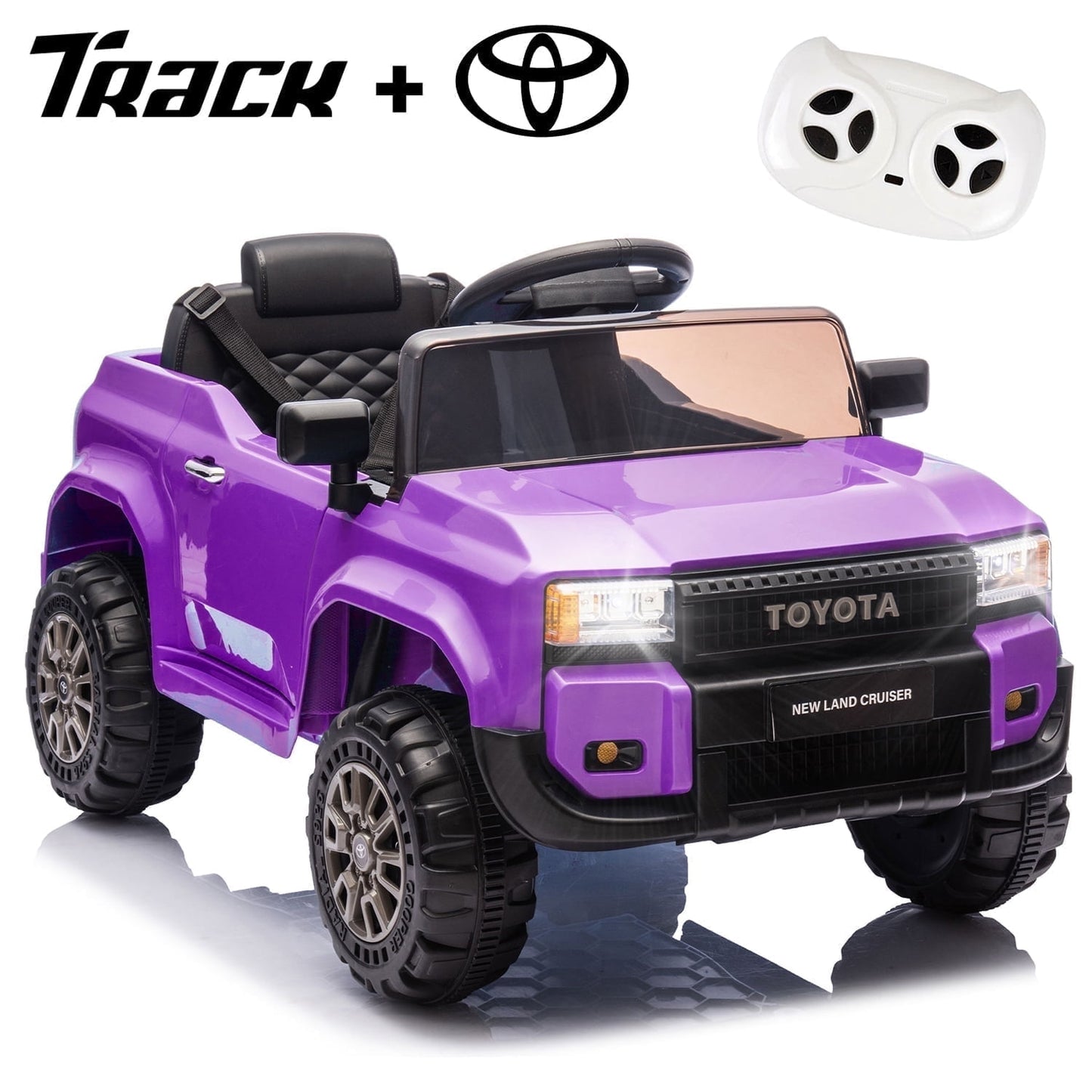 Track Seven 12V Ride on Car, Licensed Toyota LC250 Ride on Truck for Kids, Electric Car with Remote Control, Power Display, Music, Bluetooth, 12V Ride on Toy Car for Boys Girls Age 2+, Purple