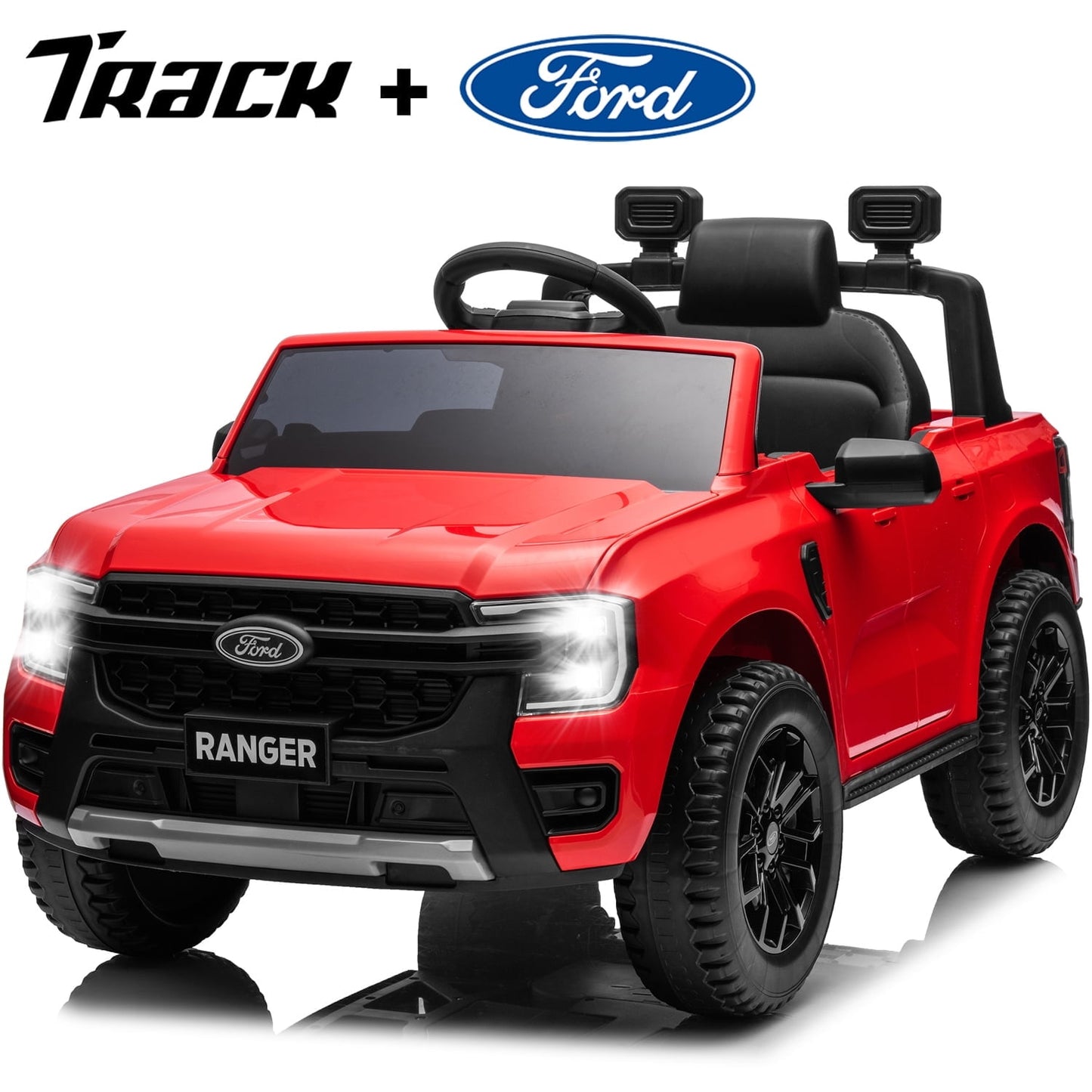 Track 7 12V Kids Ride on Car, Licensed Ford Ranger Electric Car with Remote Control, Music Player, LED Lights, Bluetooth, 12V Ride on Truck Car for Boys Girls Age 3+, Yellow