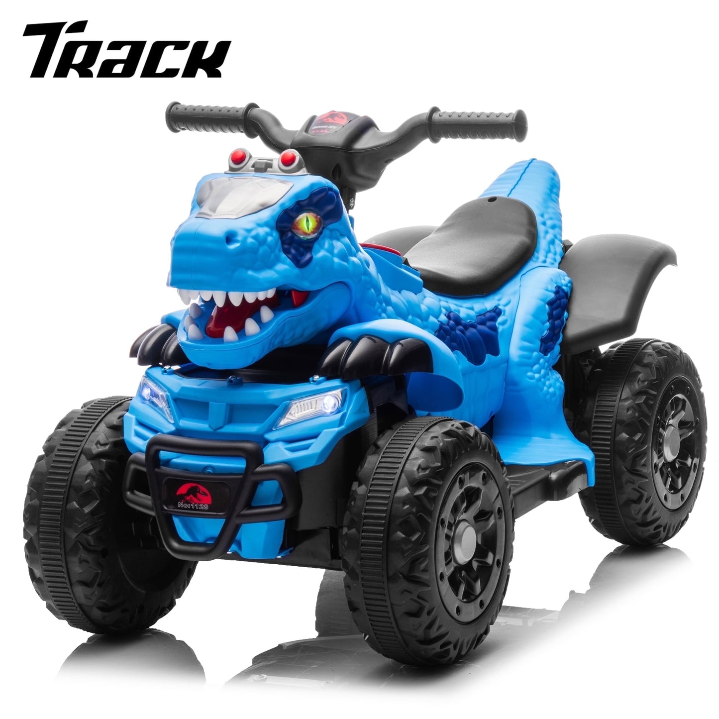 Track Seven 12v Ride-On Electric ATV, Dinosaur Shape Car, 2WD, Music, Bluetooth & Microphone, Power Display, Indoor& Outdoor Ride-On Toy for Boys Girls Age 2-5, Green