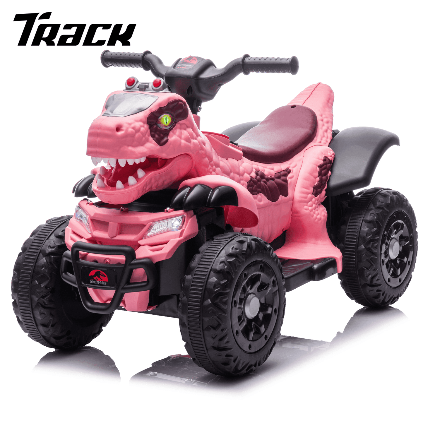 Track Seven 12v Ride-On Electric ATV, Dinosaur Shape Car, 2WD, Music, Bluetooth & Microphone, Power Display, Indoor& Outdoor Ride-On Toy for Boys Girls Age 2-5, Green