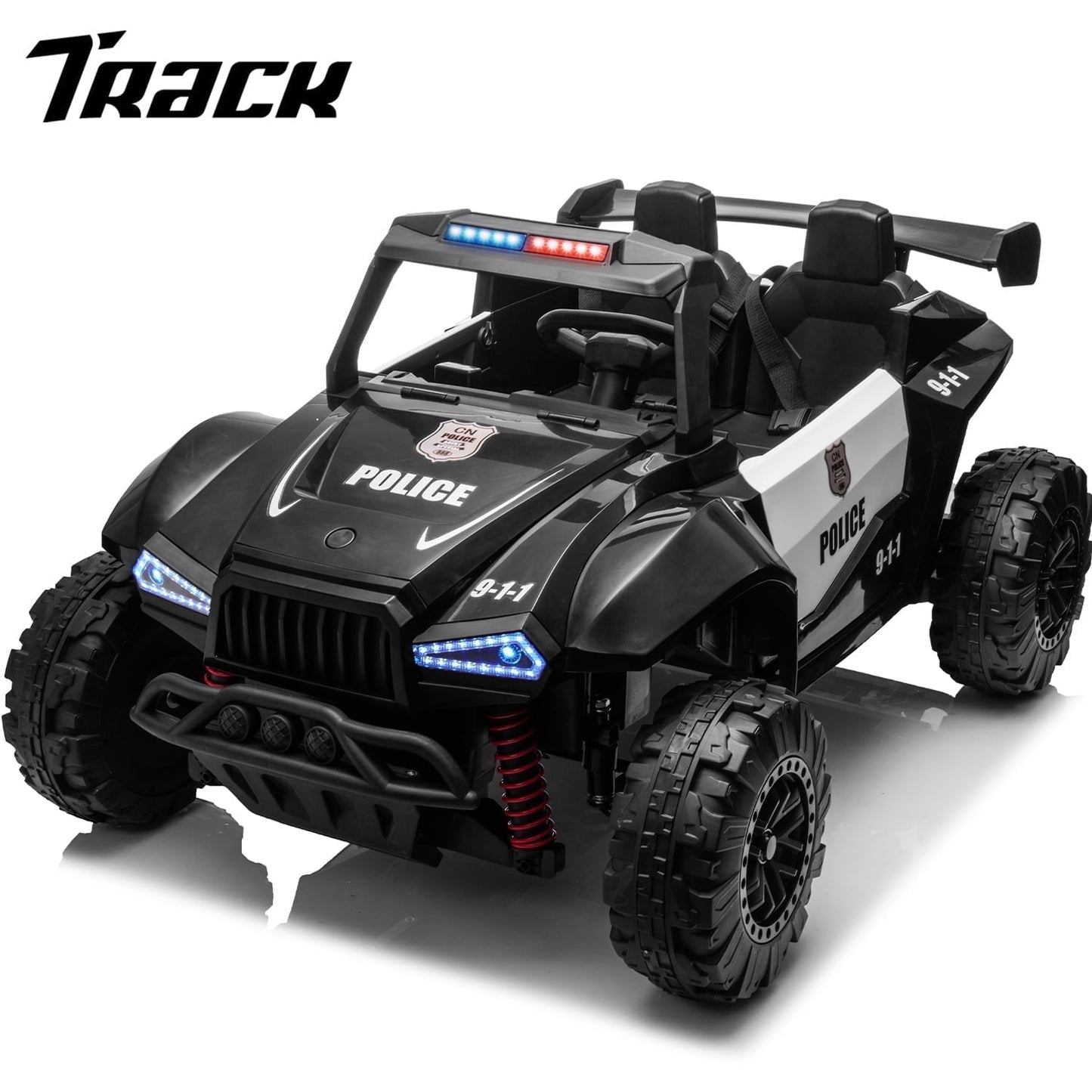 Track Seven 24V 2-Seater Ride on Car, Kids Electric Car with Remote Control, 20.4" Extra Width Seat, Bluetooth, Power Display, 24V Ride on Truck for Boys Girls Age 3+, Max Speed 6.21 mph, Black