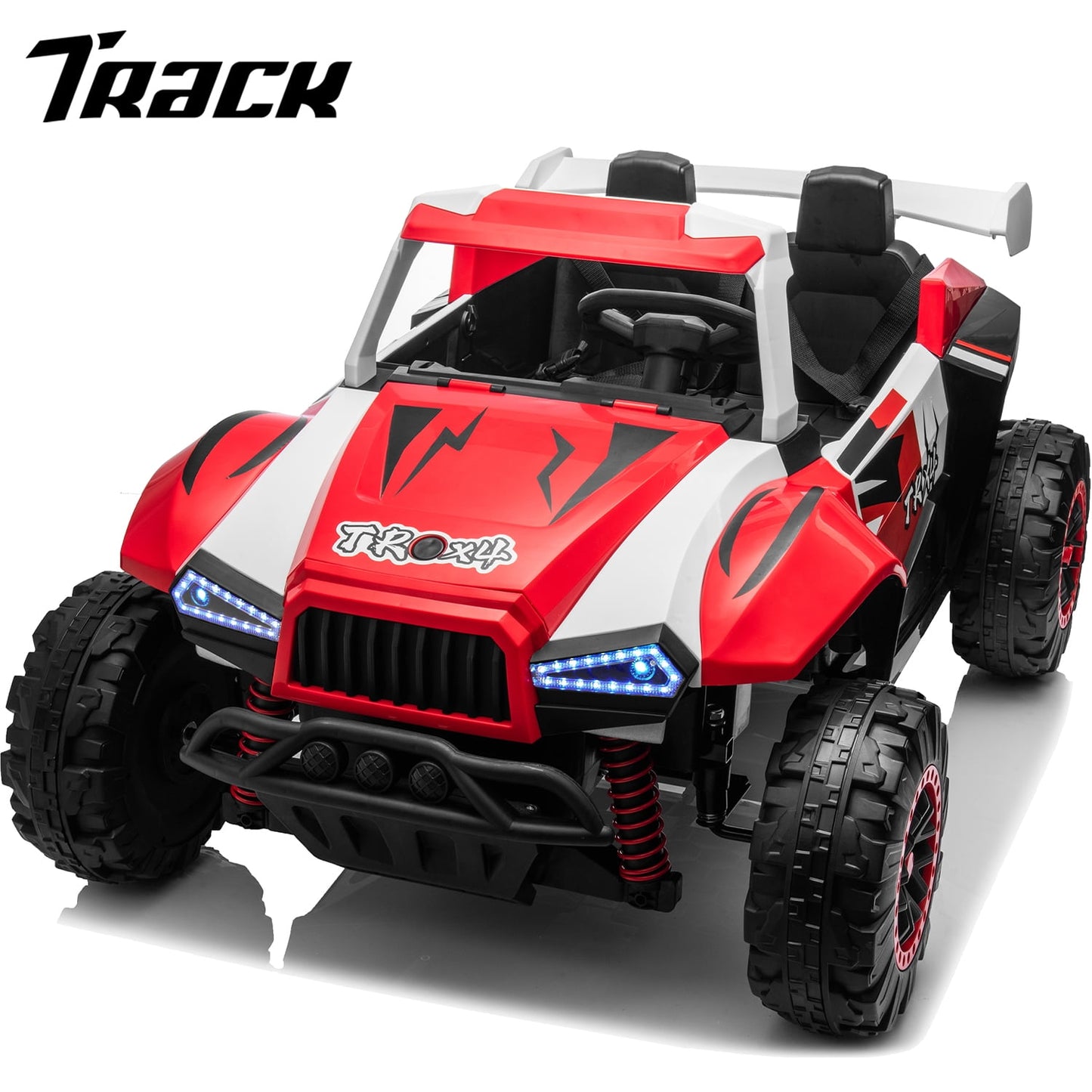 Track Seven 24V 2-Seater Ride on Car, Kids Electric Car with Remote Control, 20.4" Extra Width Seat, Bluetooth, Power Display, 24V Ride on Truck for Boys Girls Age 3+, Max Speed 6.21 mph, Black
