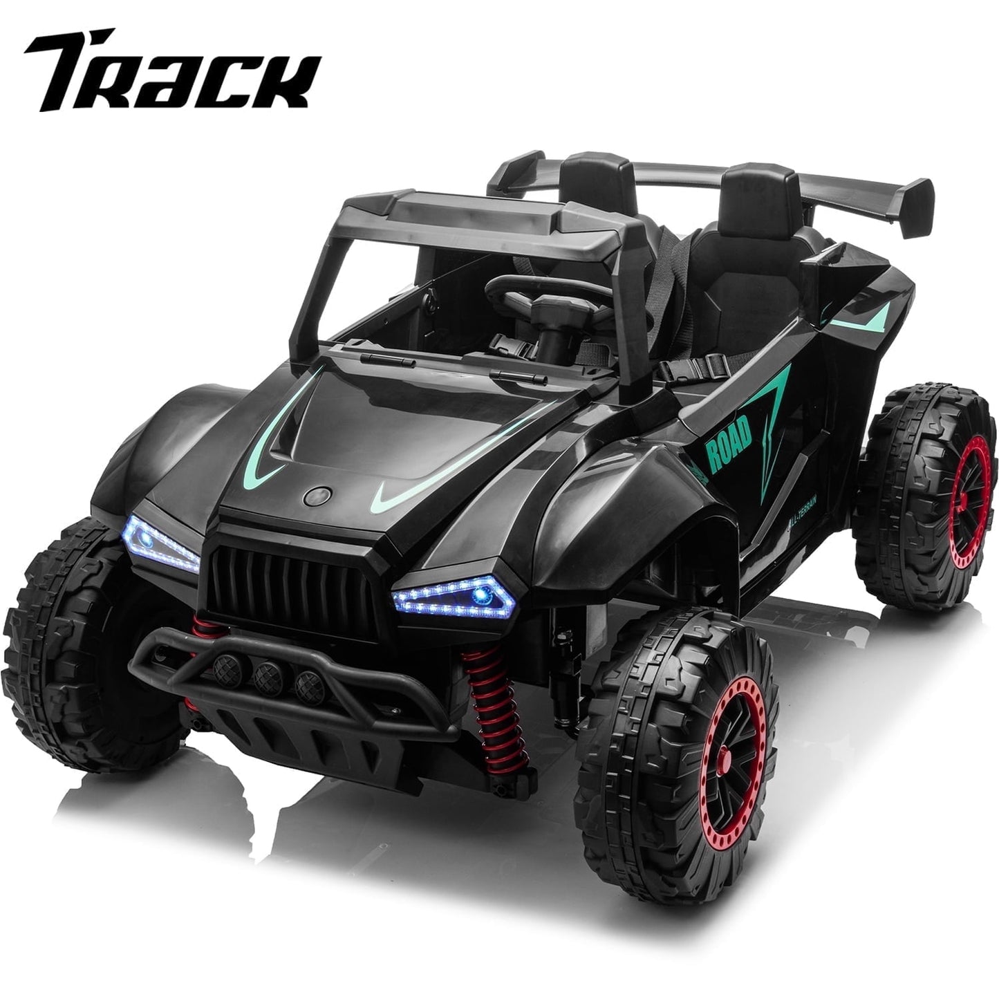 Track Seven 24V 2-Seater Ride on Car, Kids Electric Car with Remote Control, 20.4" Extra Width Seat, Bluetooth, Power Display, 24V Ride on Truck for Boys Girls Age 3+, Max Speed 6.21 mph, Black
