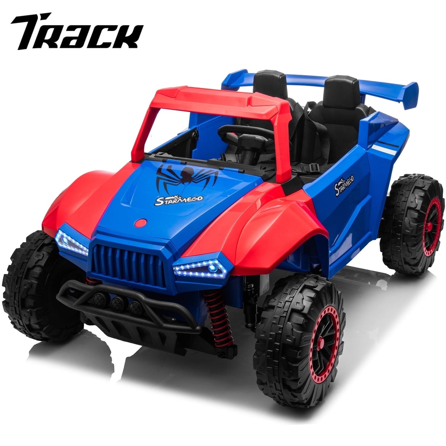 Track Seven 24V 2-Seater Ride on Car, Kids Electric Car with Remote Control, 20.4" Extra Width Seat, Bluetooth, Power Display, 24V Ride on Truck for Boys Girls Age 3+, Max Speed 6.21 mph, Black