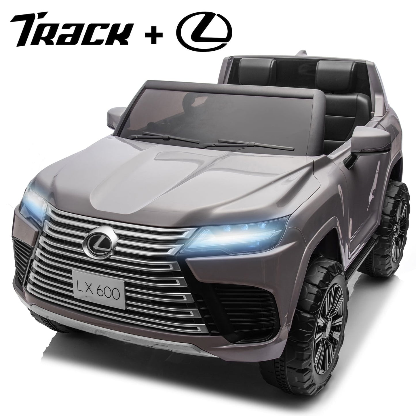 Track Seven 24V 2 Seater Ride on Car, Licensed LEXUS LX600 Electric Car with Remote, 20" Width Seat, Bluetooth, LED Lights, Key Start, Portable Handle, 24V Ride on for Boys Girls Age 3+, Grey