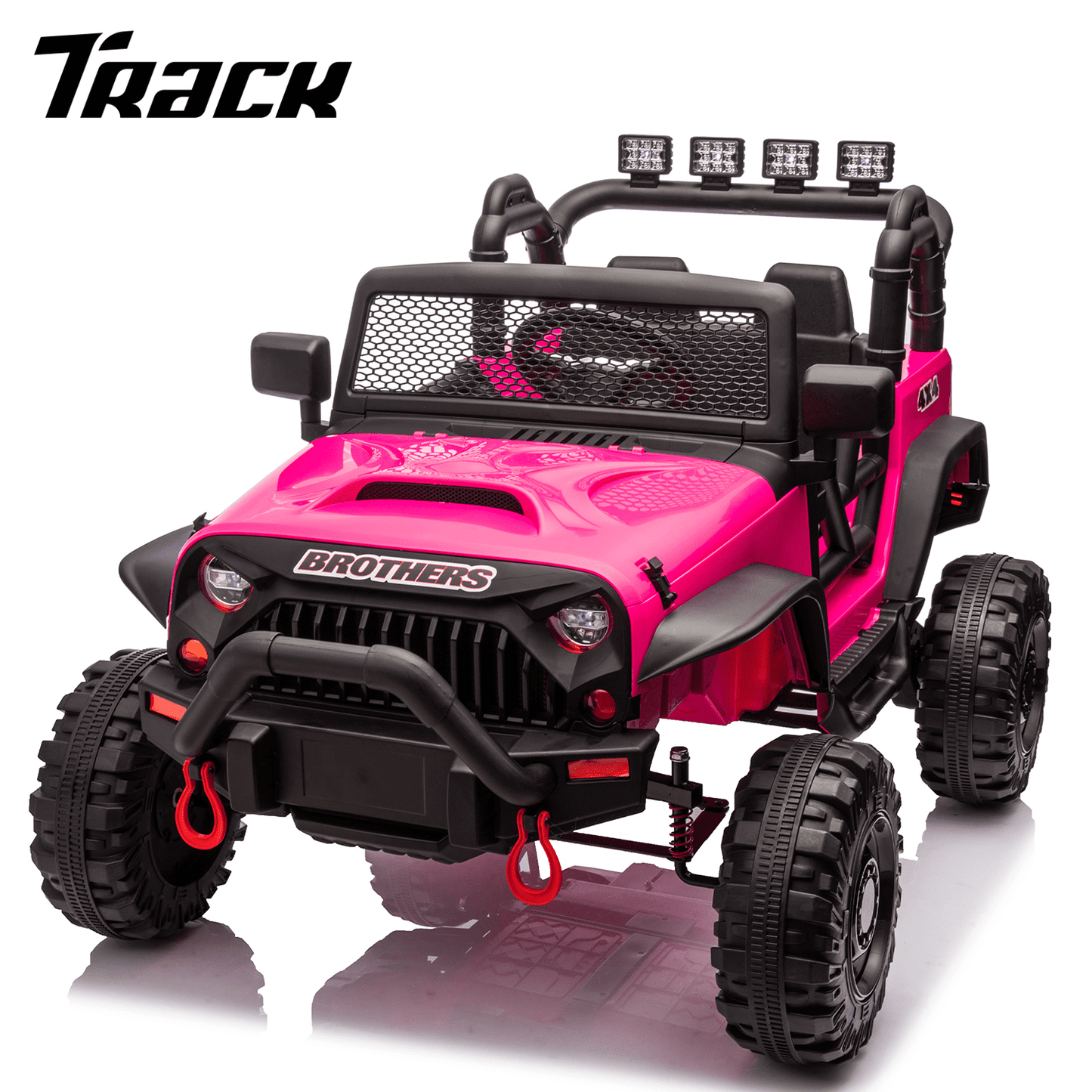 Track Seven 24V 400W Kids Electric Ride-On Car with Parental Control, Bluetooth, MP3, USB, LED Lights, 4-Wheel Suspension, Ages 3+, Pink