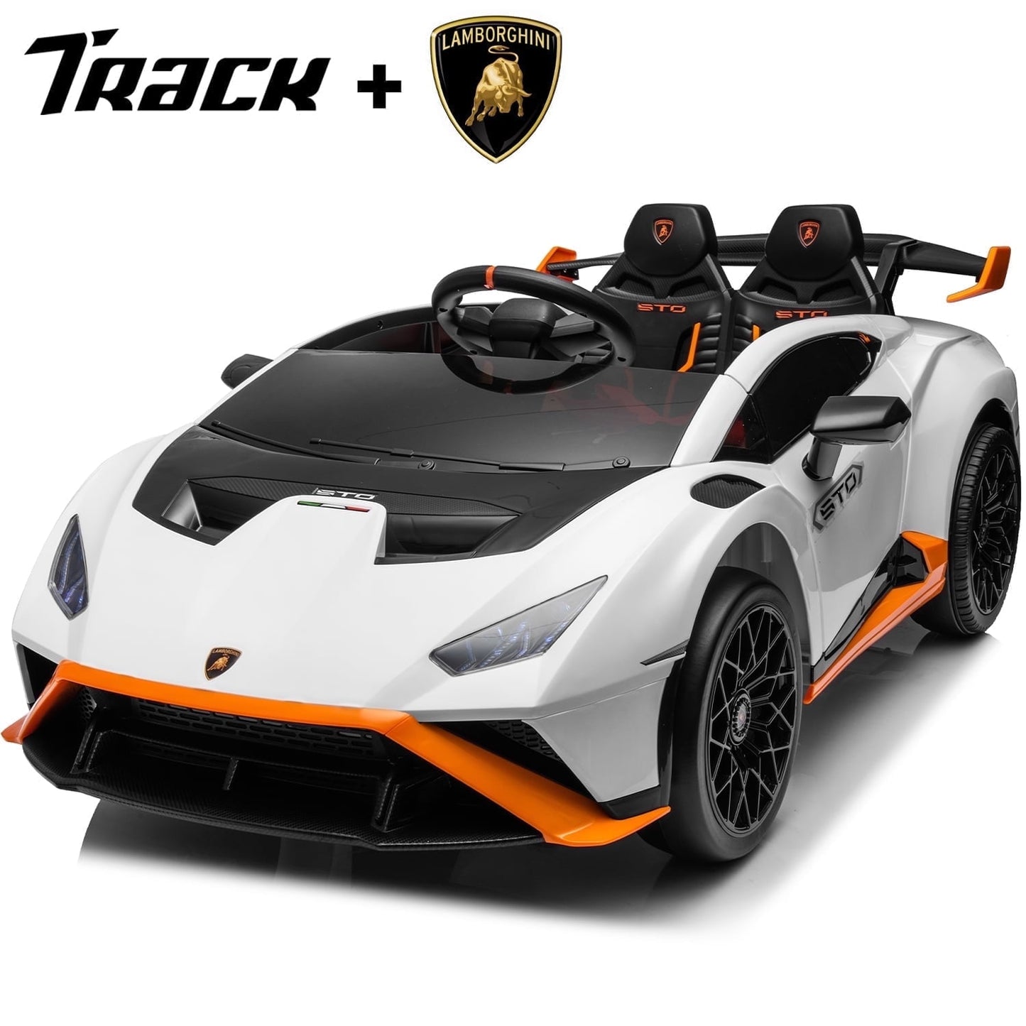 Track Seven 24V Kids Ride on Car, Licensed Lamborghini STO Electric Car, 360° Spin, Speeds 1.86-5.59 MPH, LED Lights & Dynamic Music, Foam Wheels & Drift Mode for Ages 3-8, Pink