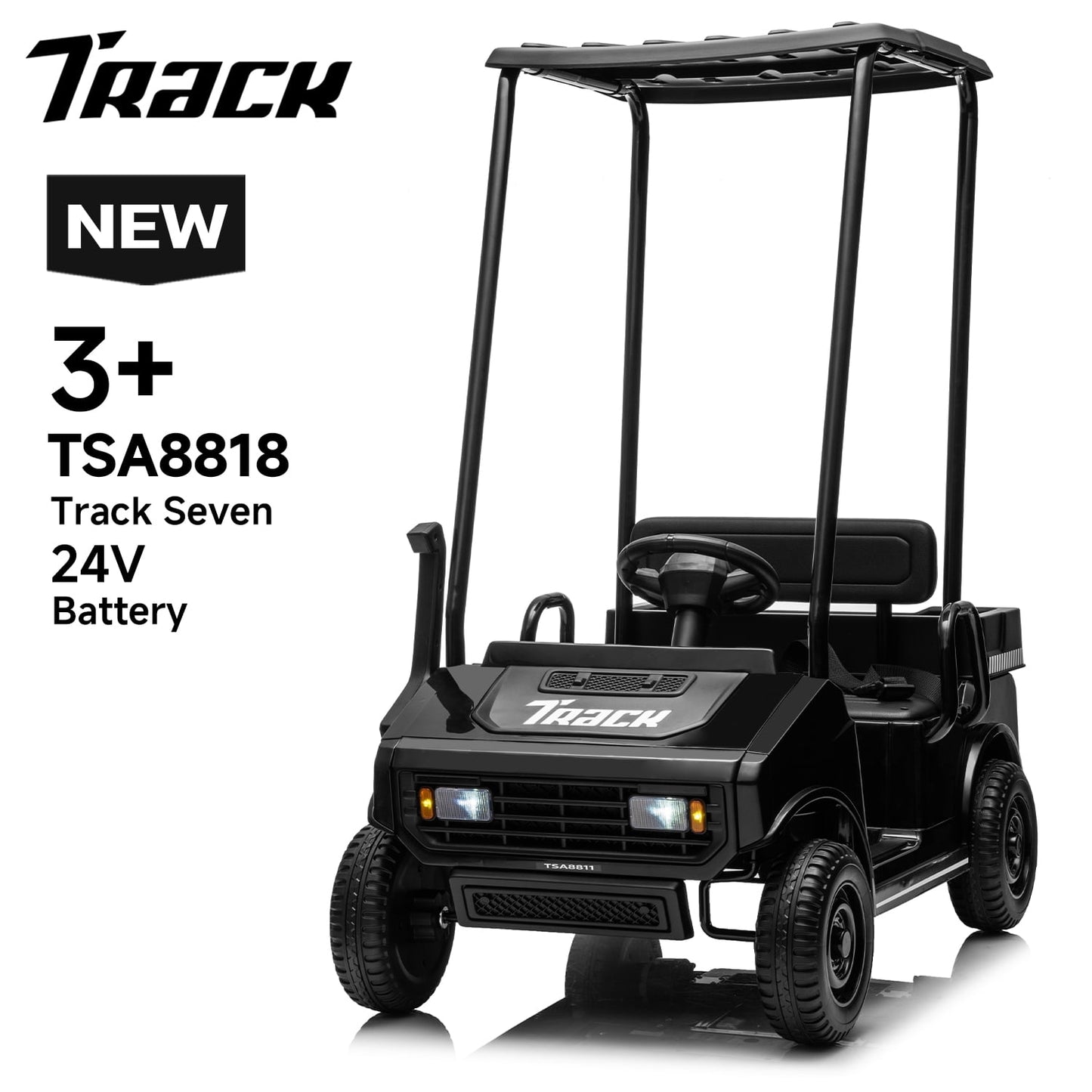 Track Seven 24V Kids Ride on Car, Electric Car with Ceiling, Ride on Truck with Remote Control, Music, Rear Storage Box, Pink