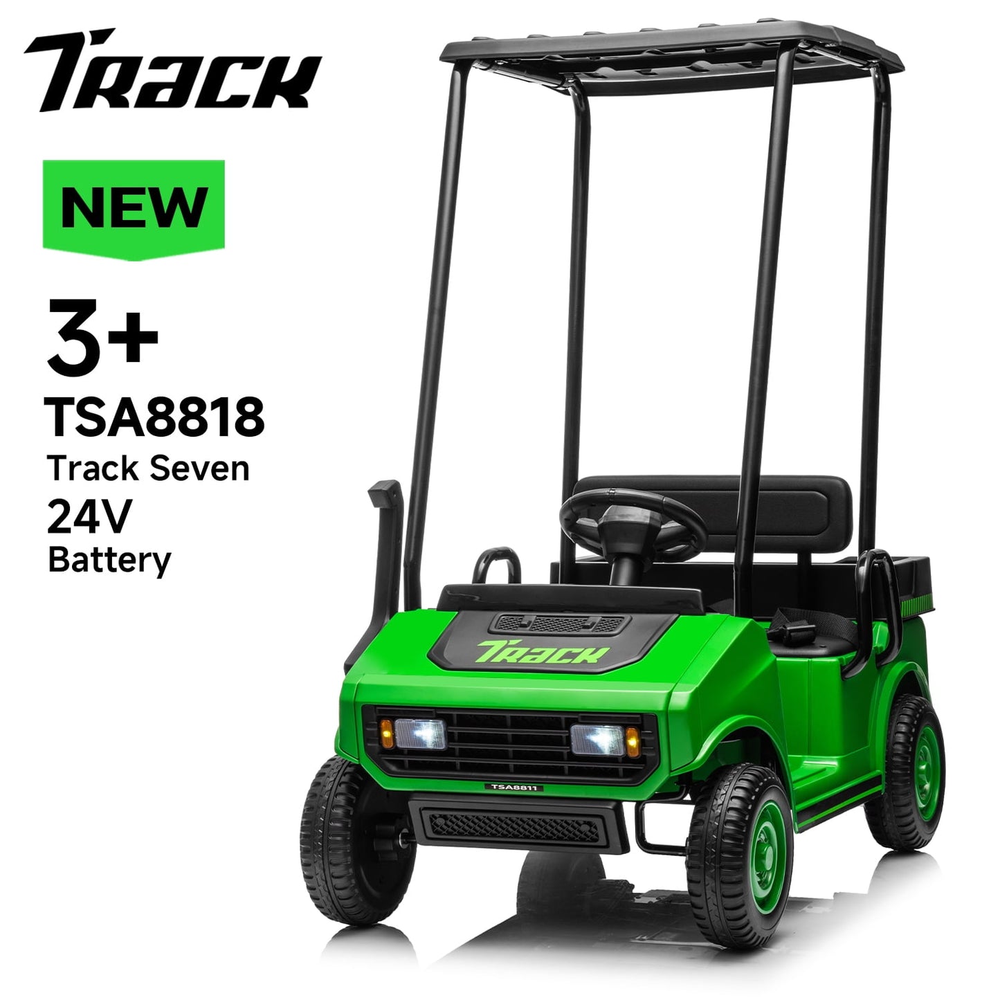 Track Seven 24V Kids Ride on Car, Electric Car with Ceiling, Ride on Truck with Remote Control, Music, Rear Storage Box, Pink